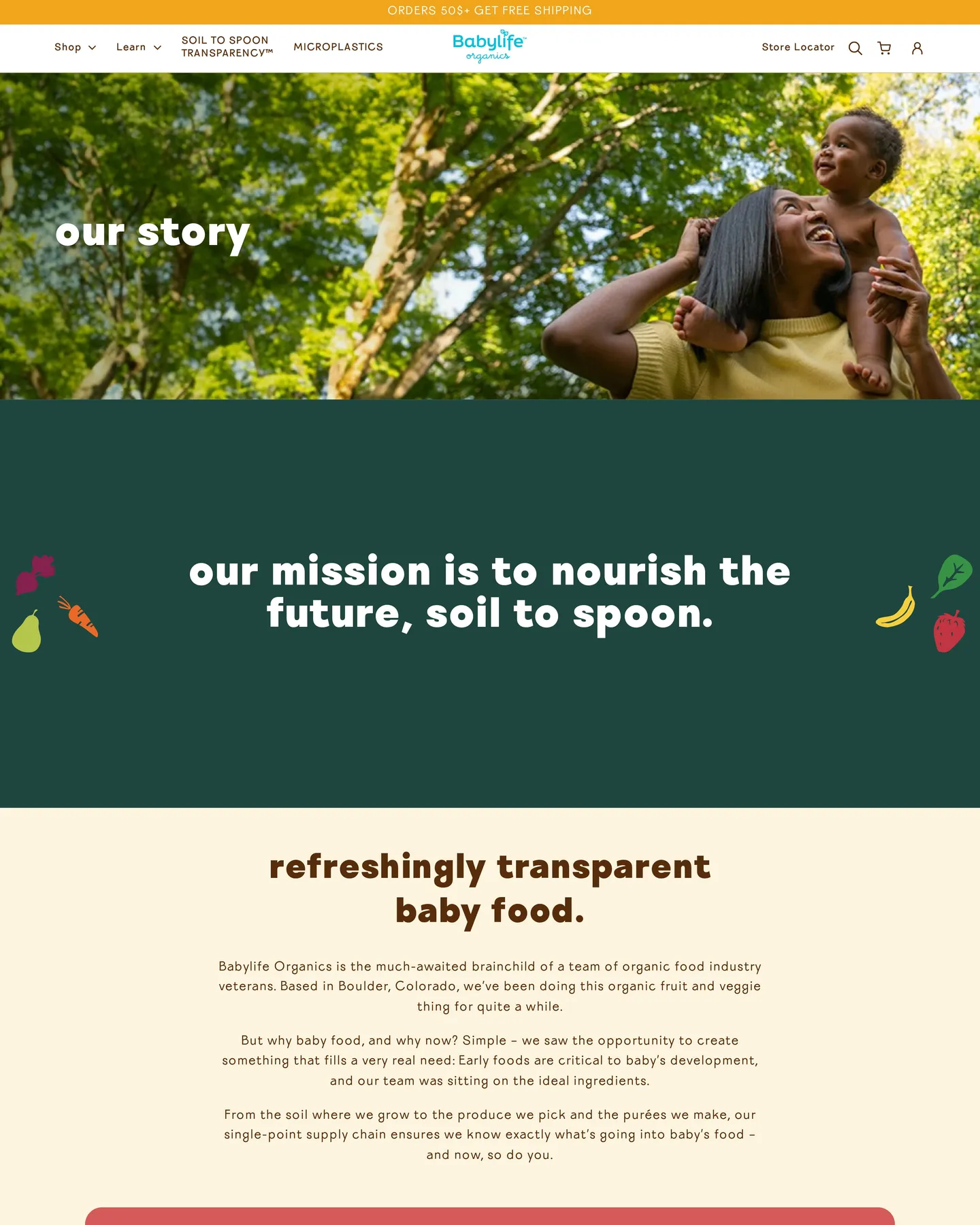 Babylife Organics Our Story design, captured September 2026