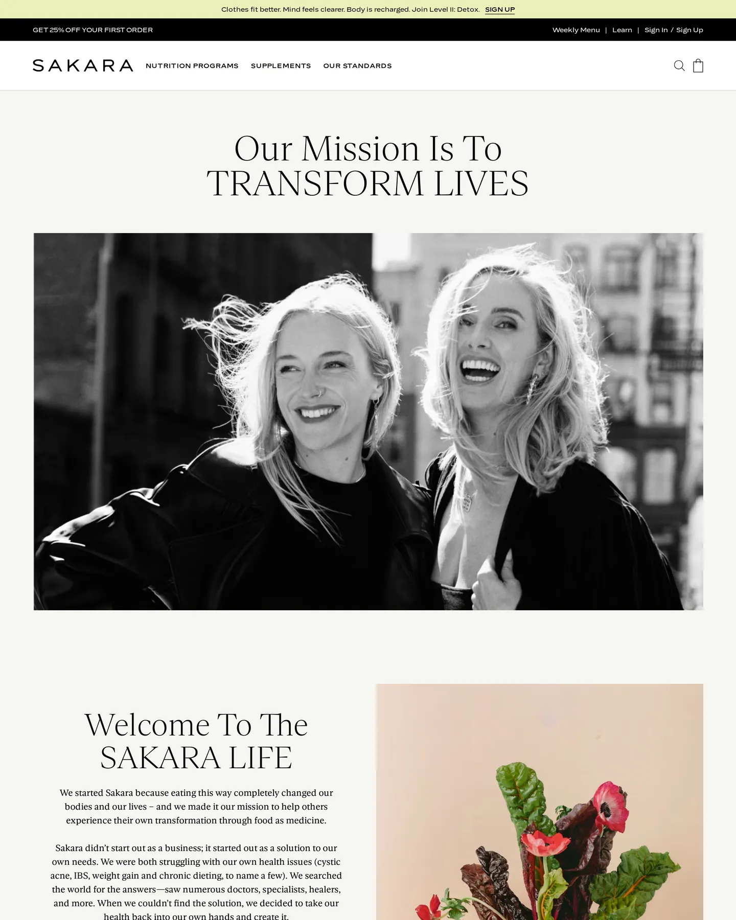 Sakara About us design, captured August 2026