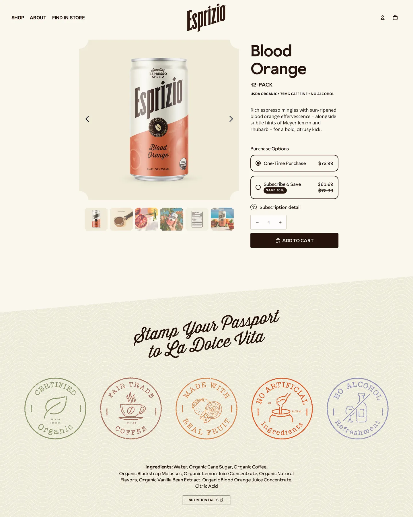 Esprizio Blood Orange Espresso Spritz design, captured September 2026