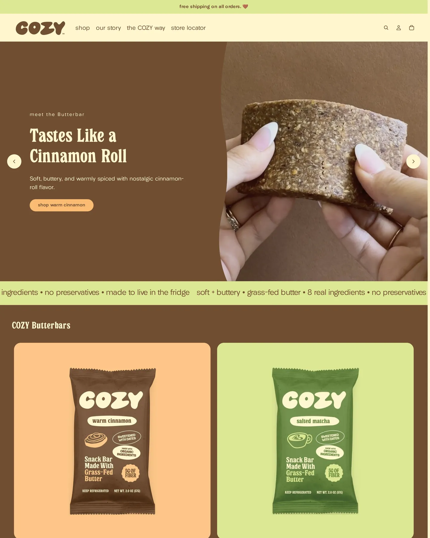 Cozy Foods homepage design, captured September 2026