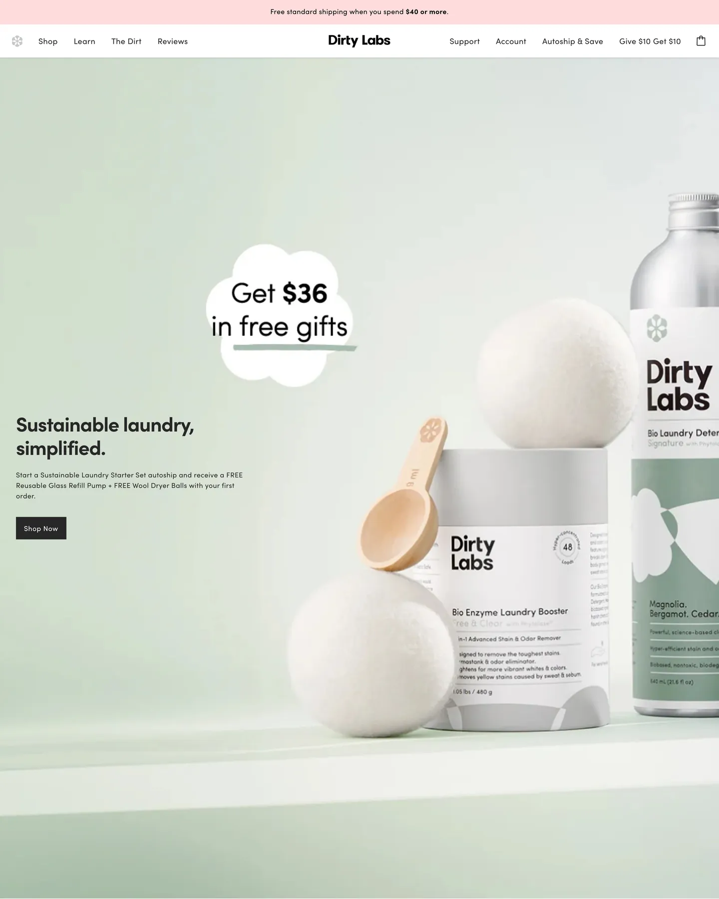 Dirty Labs Sustainable Subscription design, captured August 2026