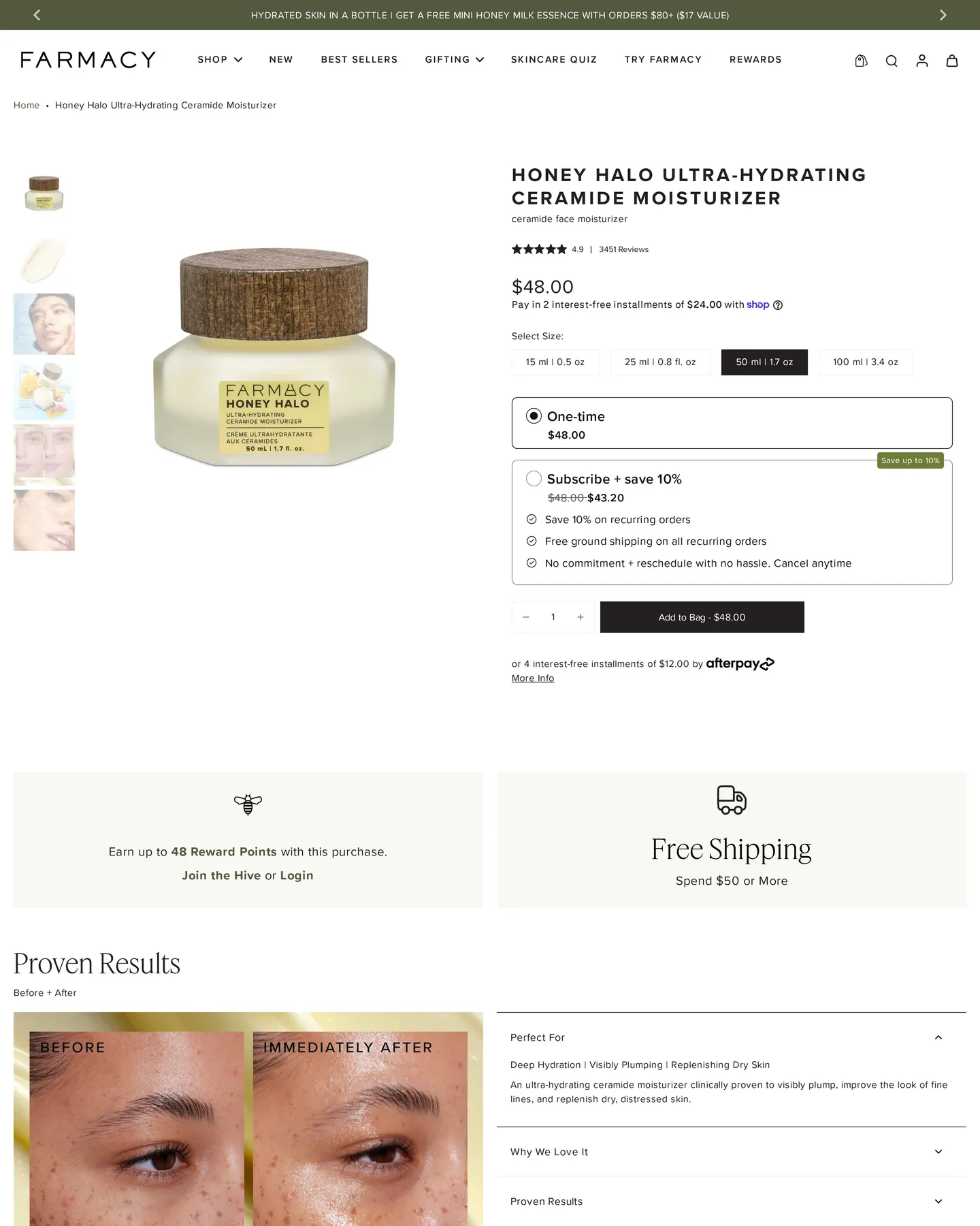 Farmacy Honey Halo Ceramide Moisturizer design, captured August 2026