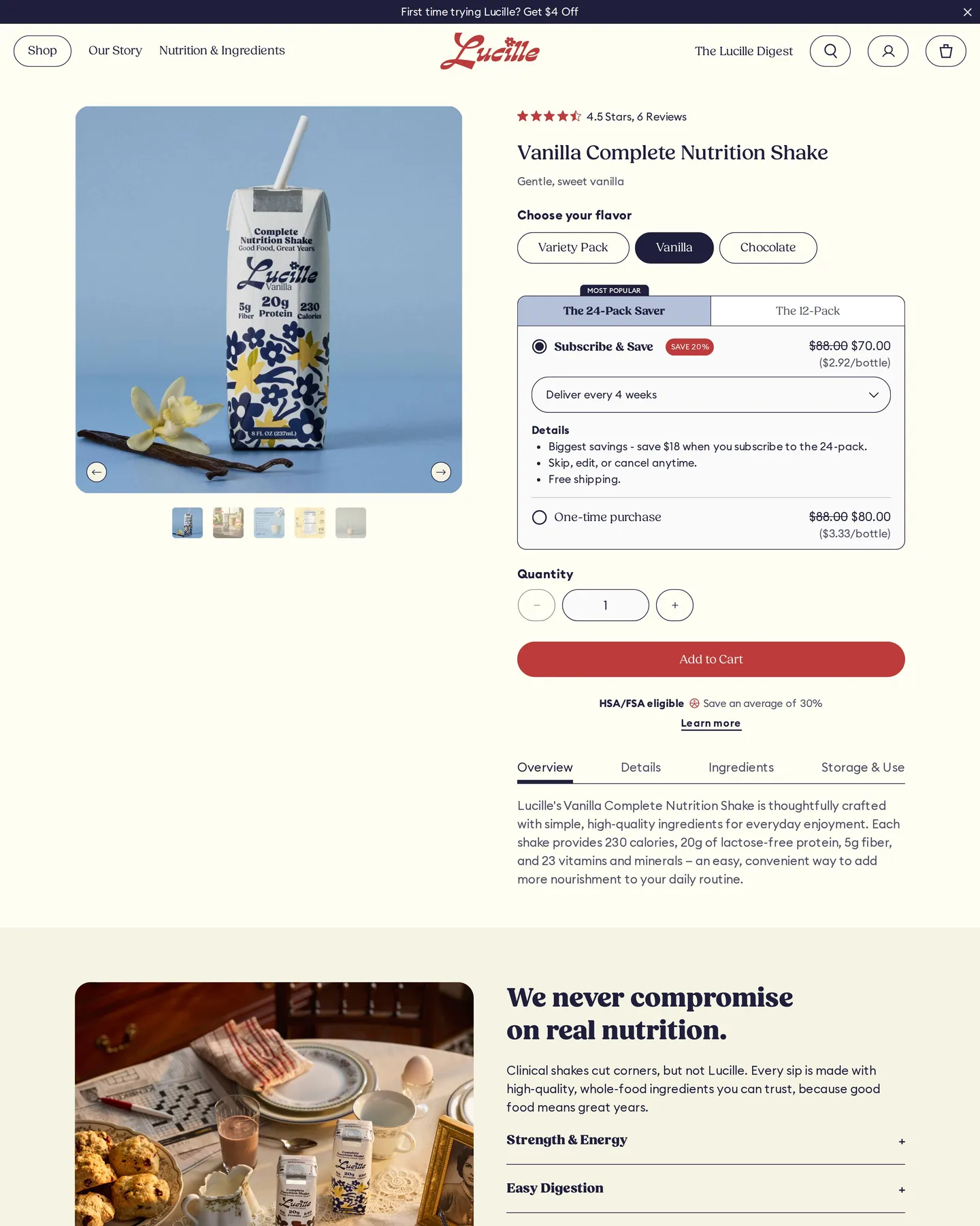 Lucille Vanilla Complete Nutrition Shake design, captured September 2026