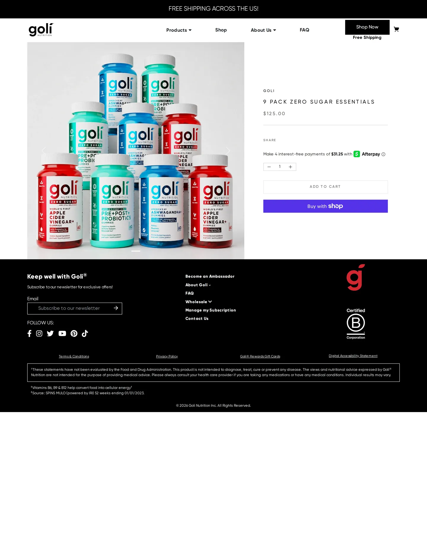 Goli 9 Pack Zero Sugar Essentials design, captured September 2026