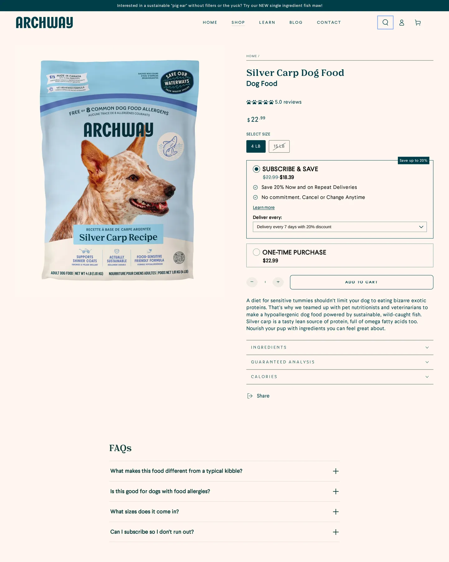 Archway Pet Silver Carp Recipe Dog Food design, captured September 2026