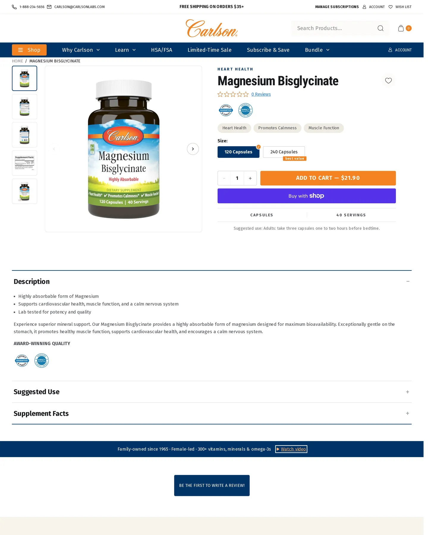 Carlson Labs Magnesium Bisglycinate design, captured September 2026