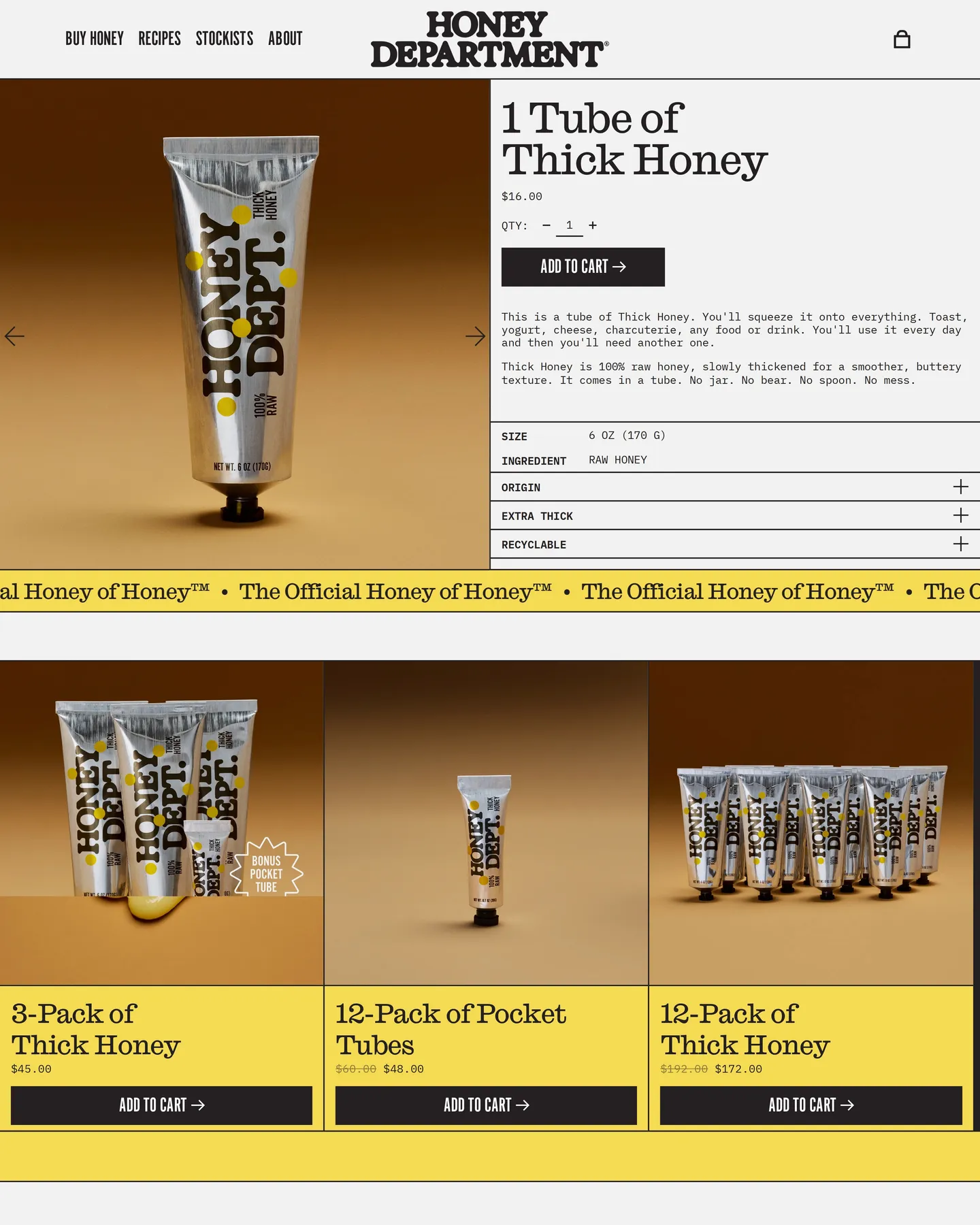 Honey Department 100% Raw Thick Honey design, captured September 2026