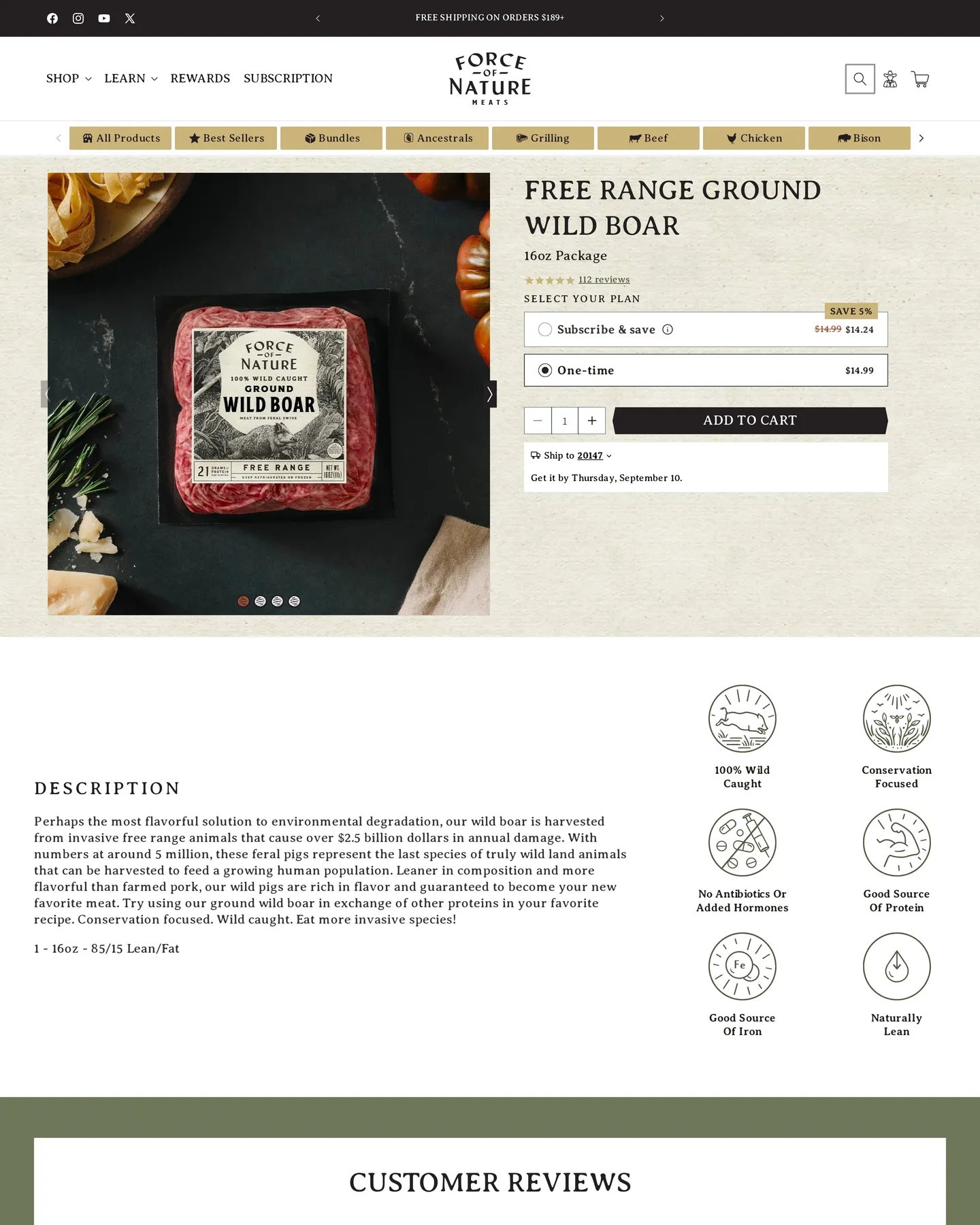 Force of Nature Free Range Ground Wild Boar design, captured September 2026