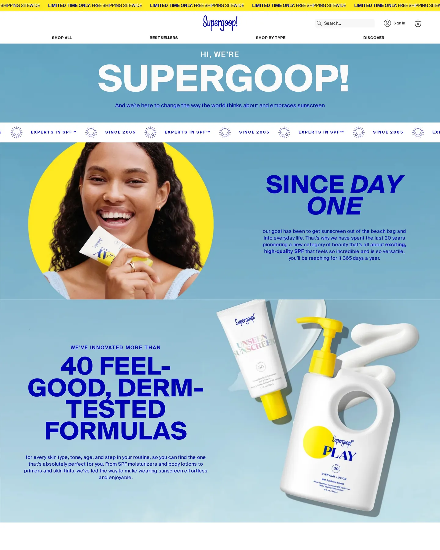 Supergoop About design, captured August 2026