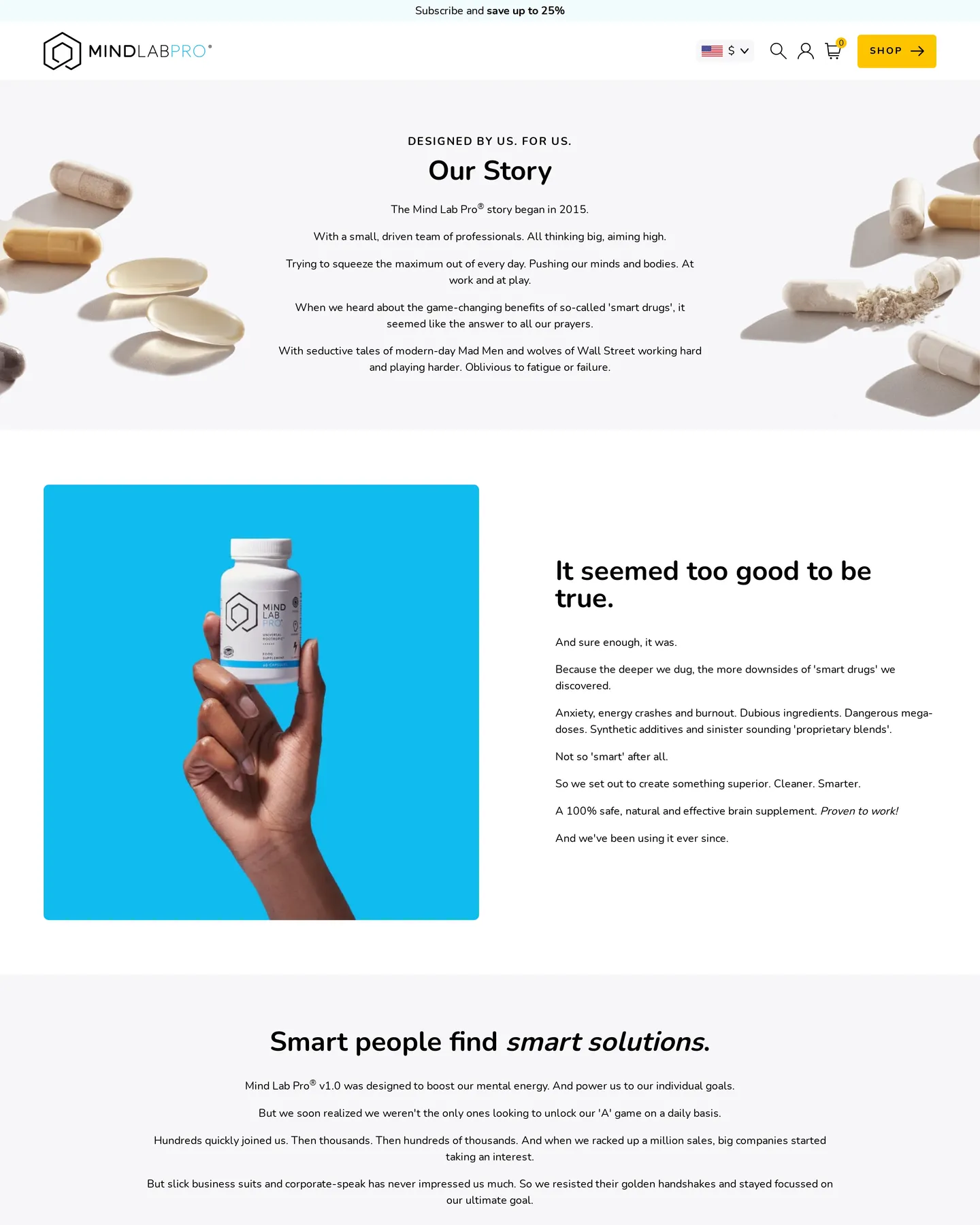 Mind Lab Pro Our Story design, captured September 2026
