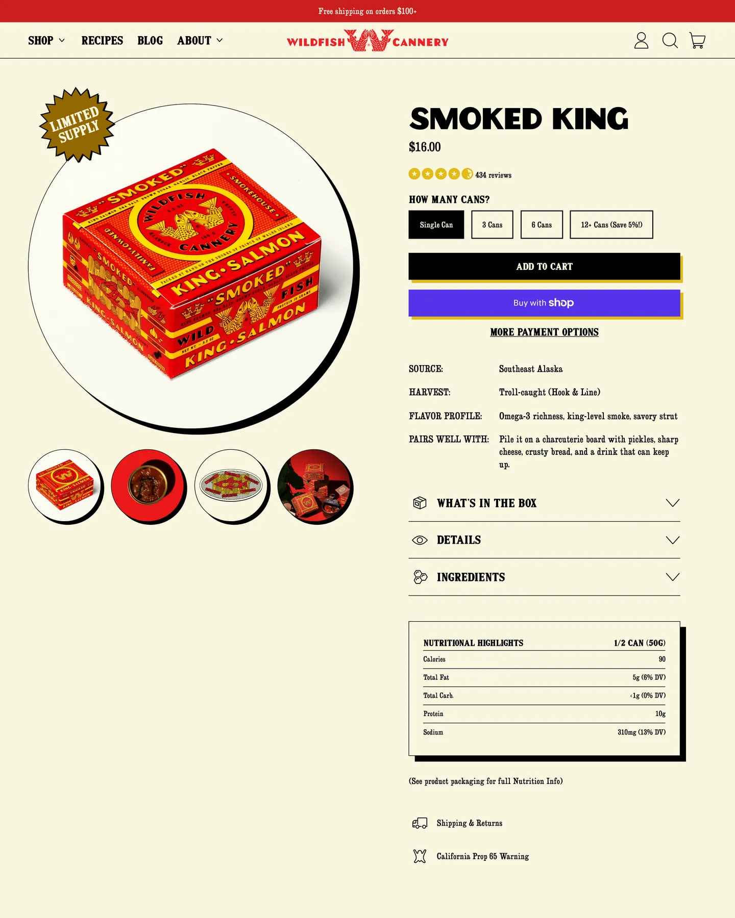 Wildfish Cannery Smoked King design, captured September 2026