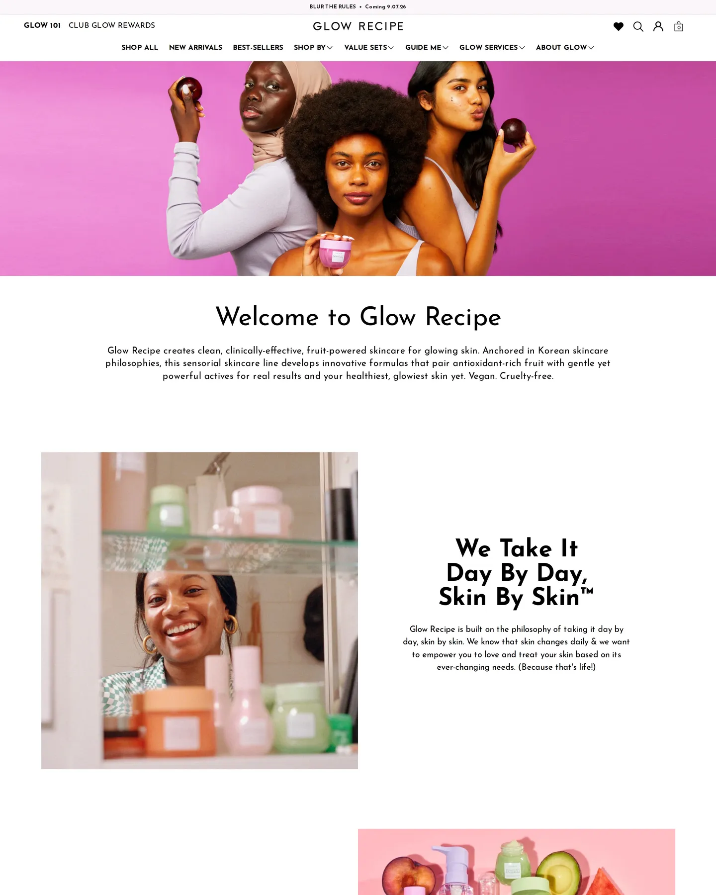 Glow Recipe About design, captured August 2026