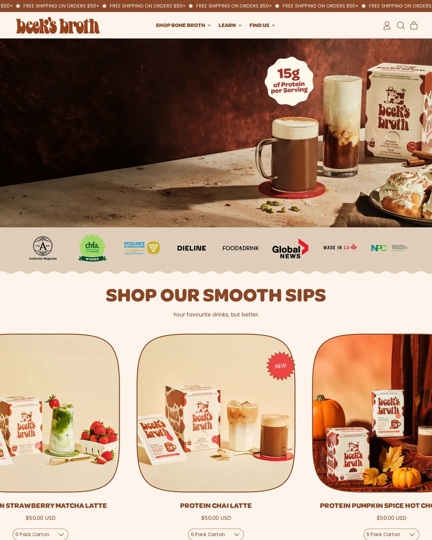 Beck’s Broth homepage design, captured September 2026