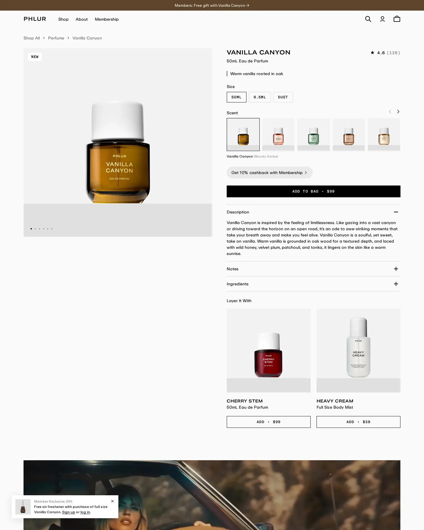 Phlur Vanilla Canyon 50ml design, captured August 2026