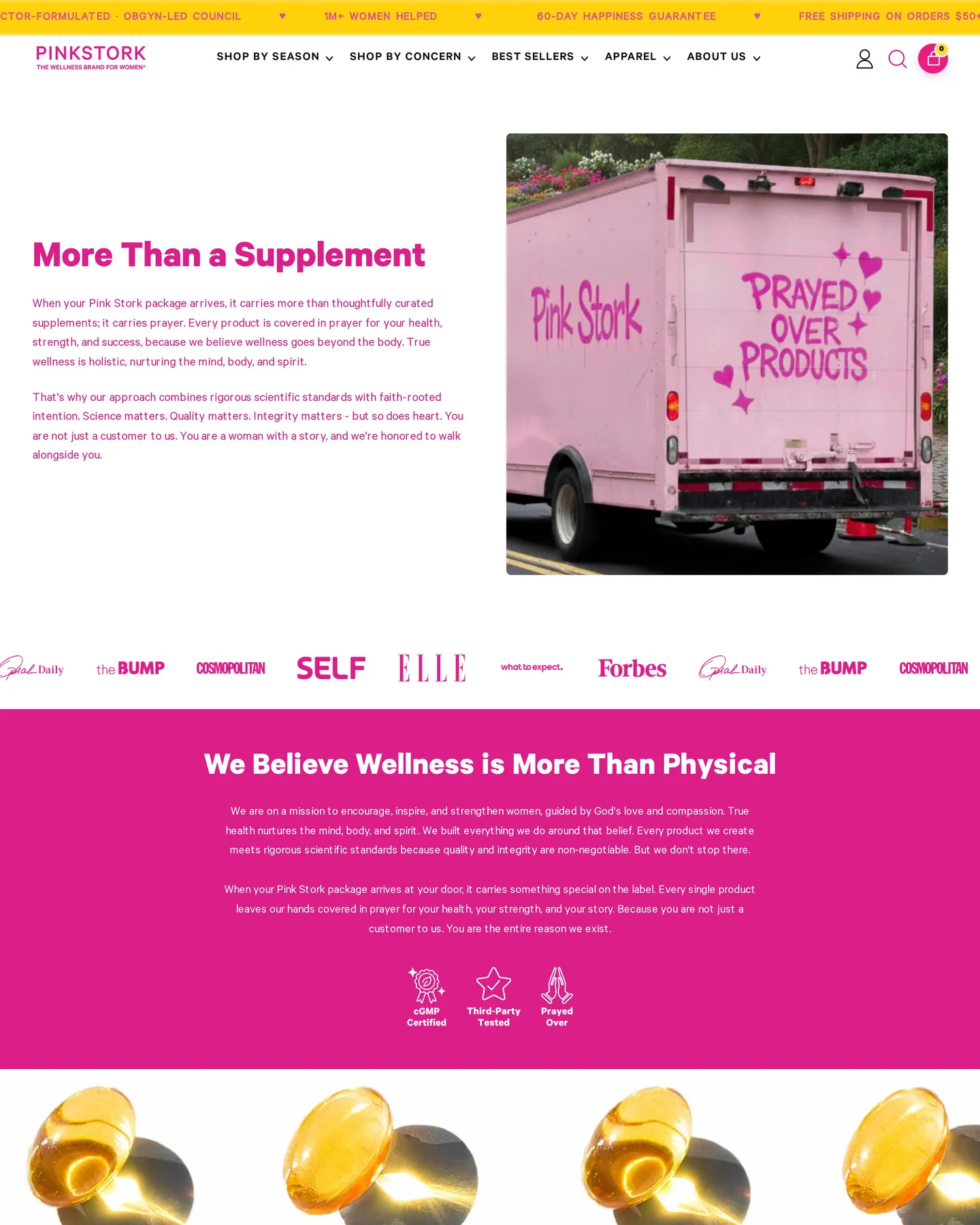 Pink Stork About Us design, captured September 2026