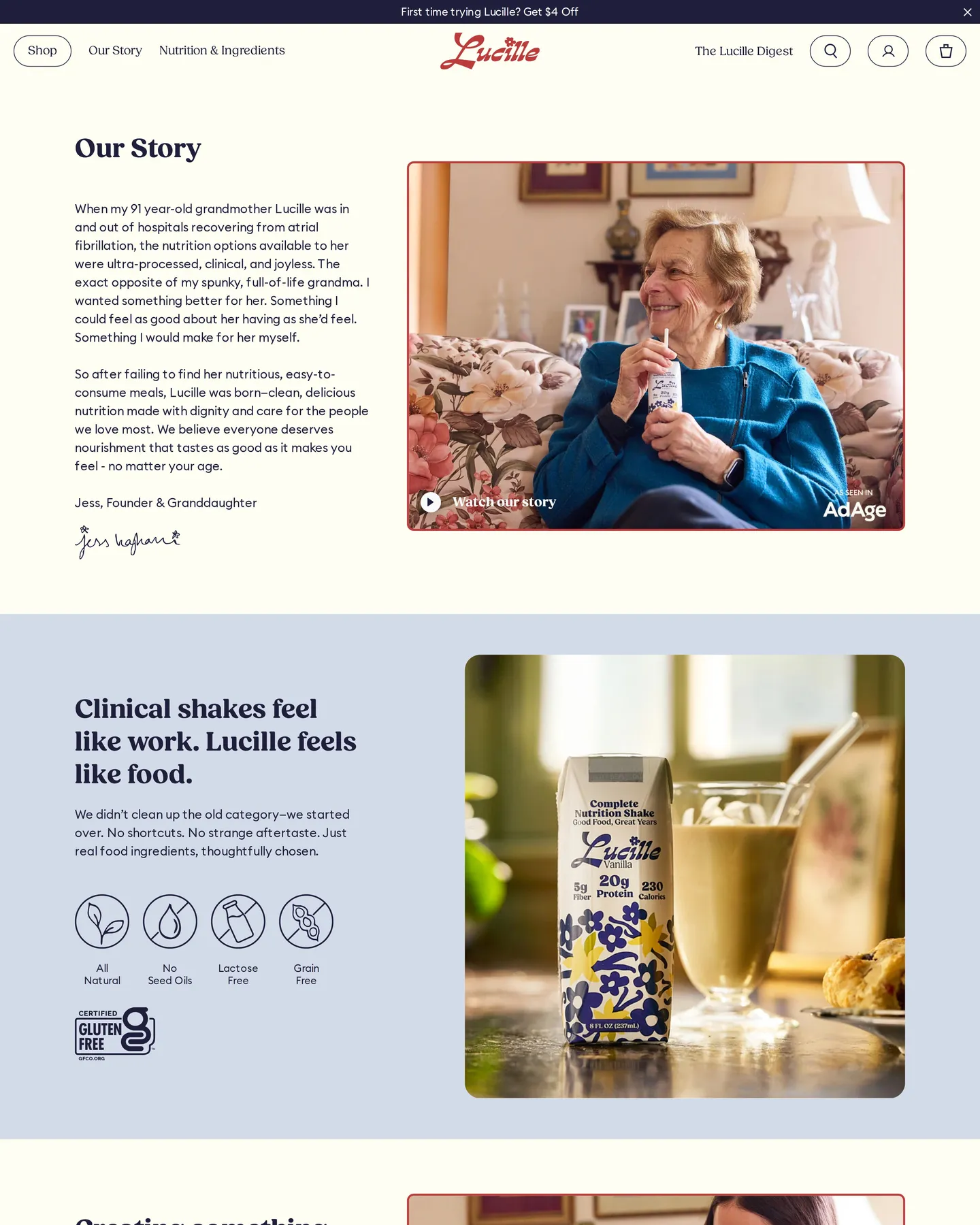 Lucille Our Story design, captured September 2026