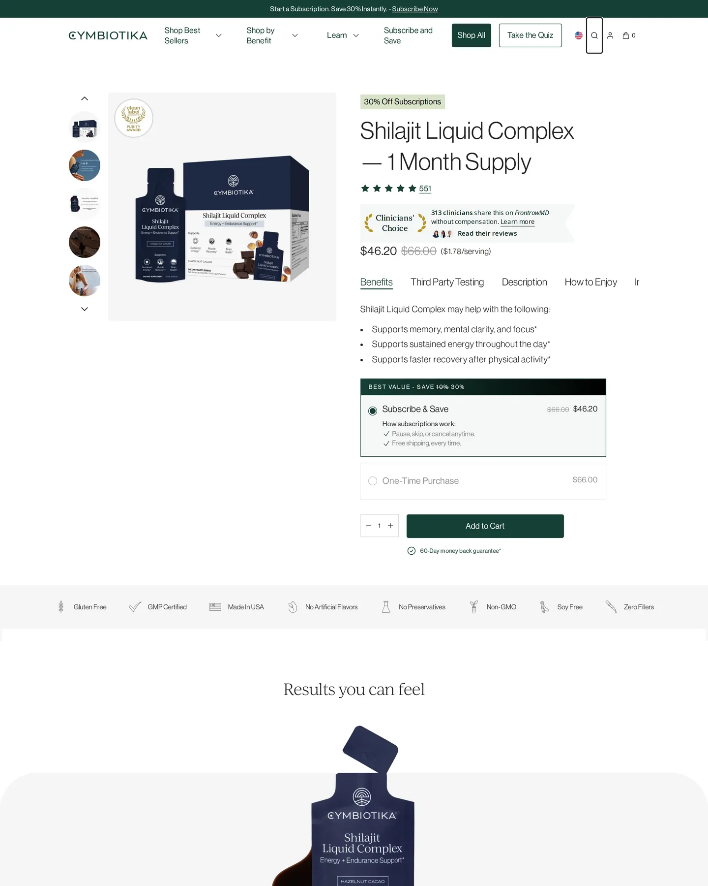 Cymbiotika Shilajit Liquid Complex design, captured August 2026