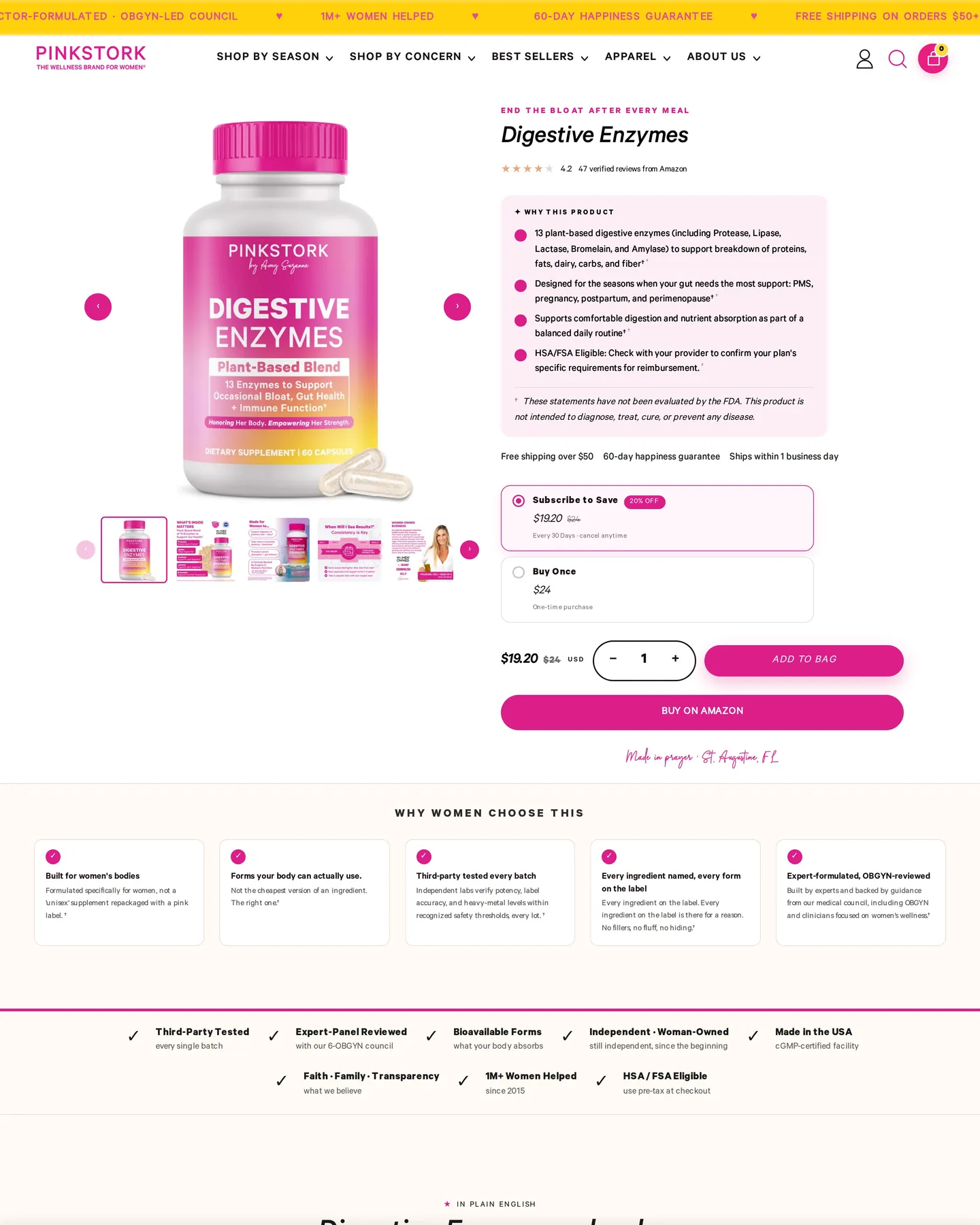 Pink Stork Digestive Enzymes design, captured September 2026