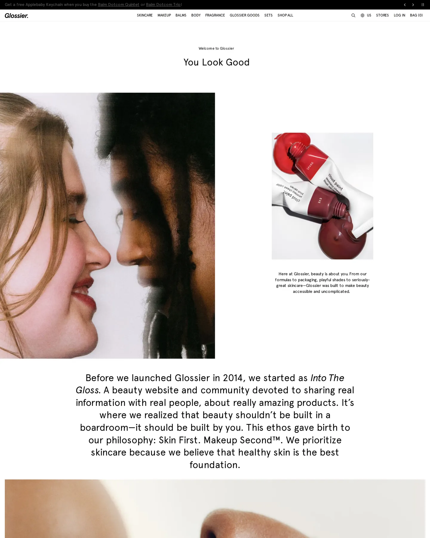 Glossier About design, captured August 2026