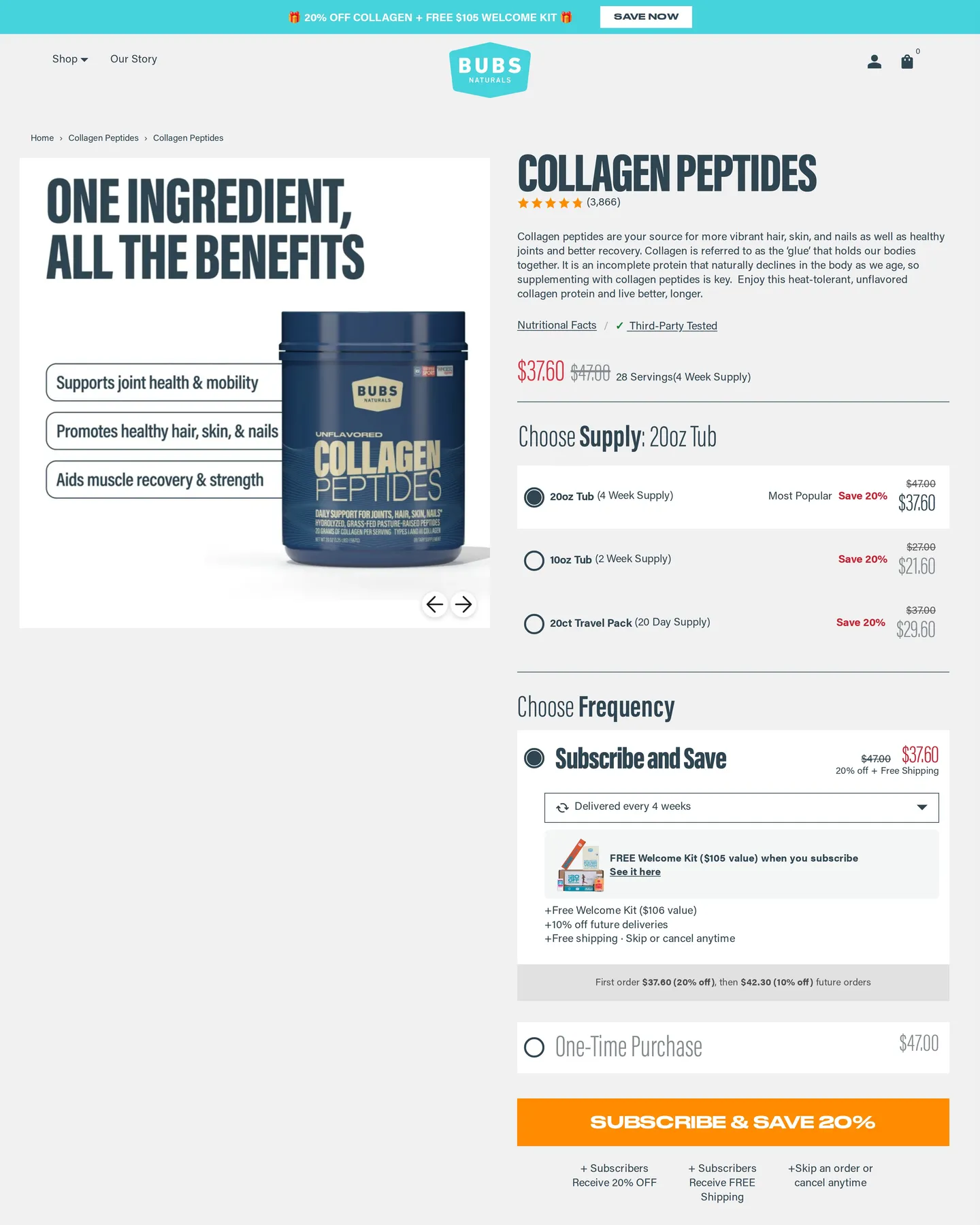 BUBS Naturals Collagen Peptides design, captured August 2026