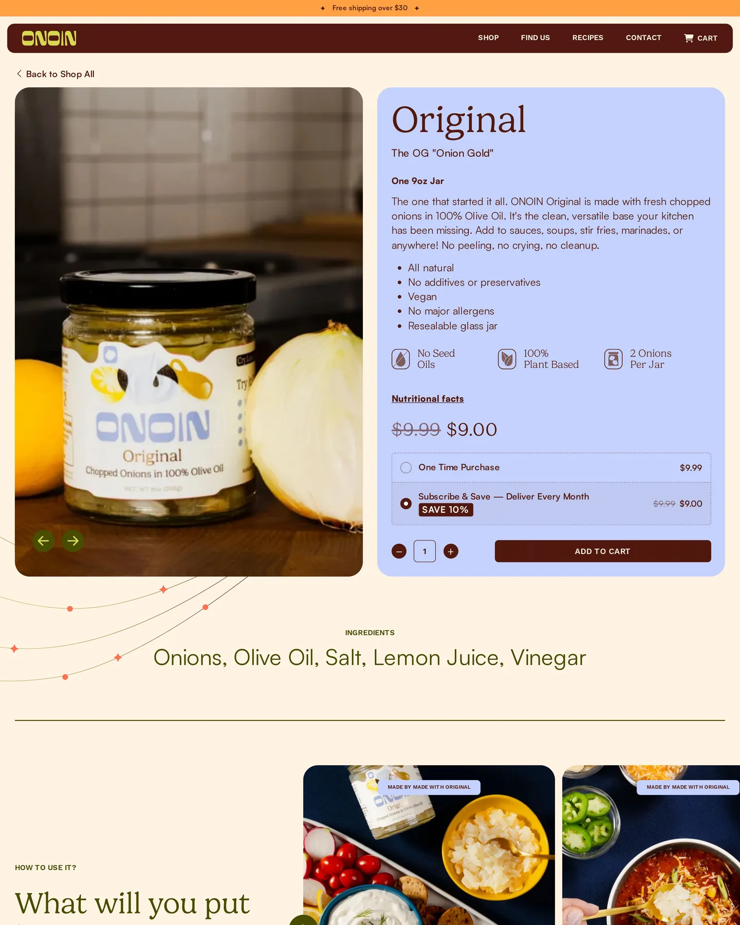 ONOIN Original Chopped Onions in Olive Oil design, captured September 2026