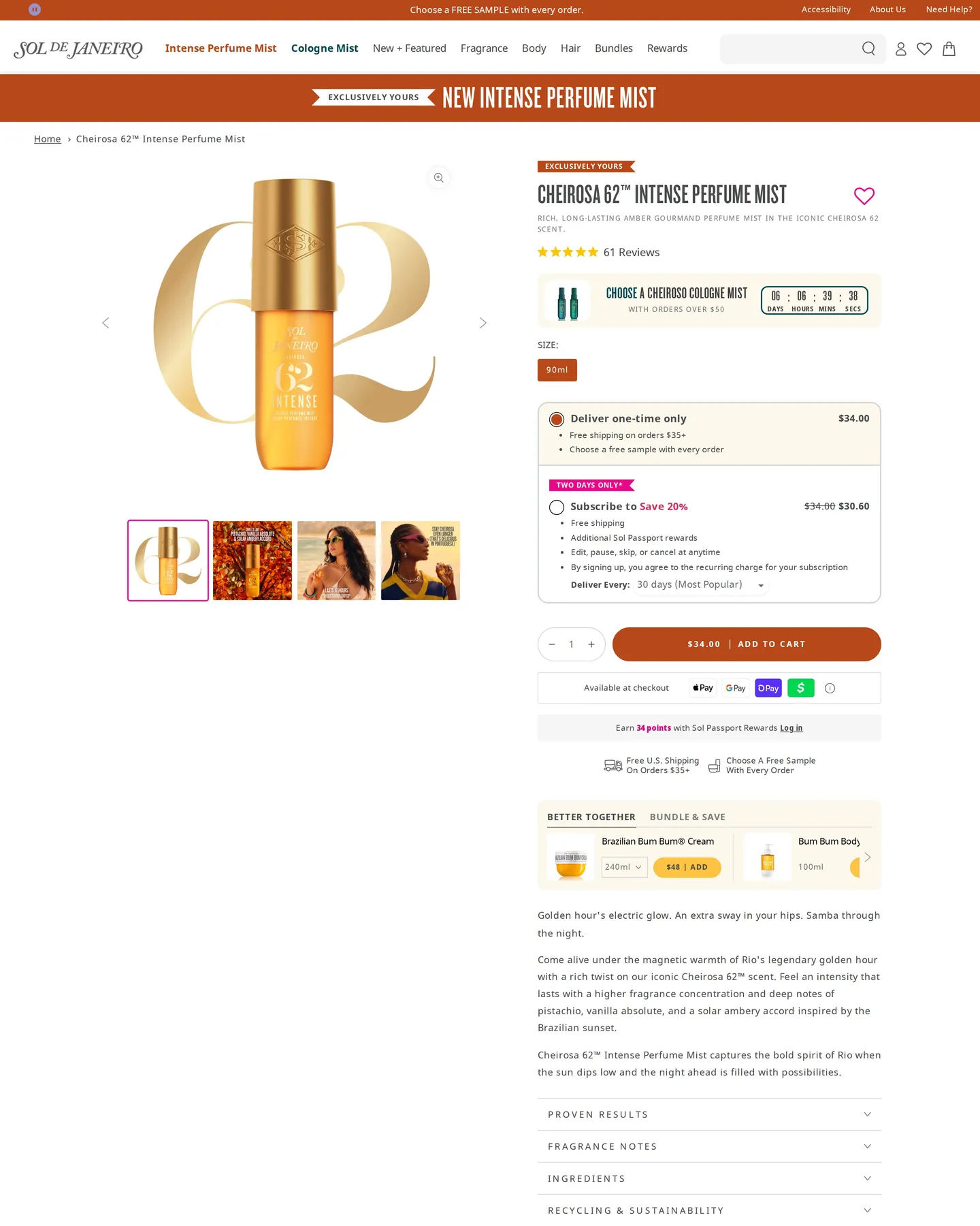 Sol de Janeiro Cheirosa 62 Intense Perfume Mist design, captured August 2026