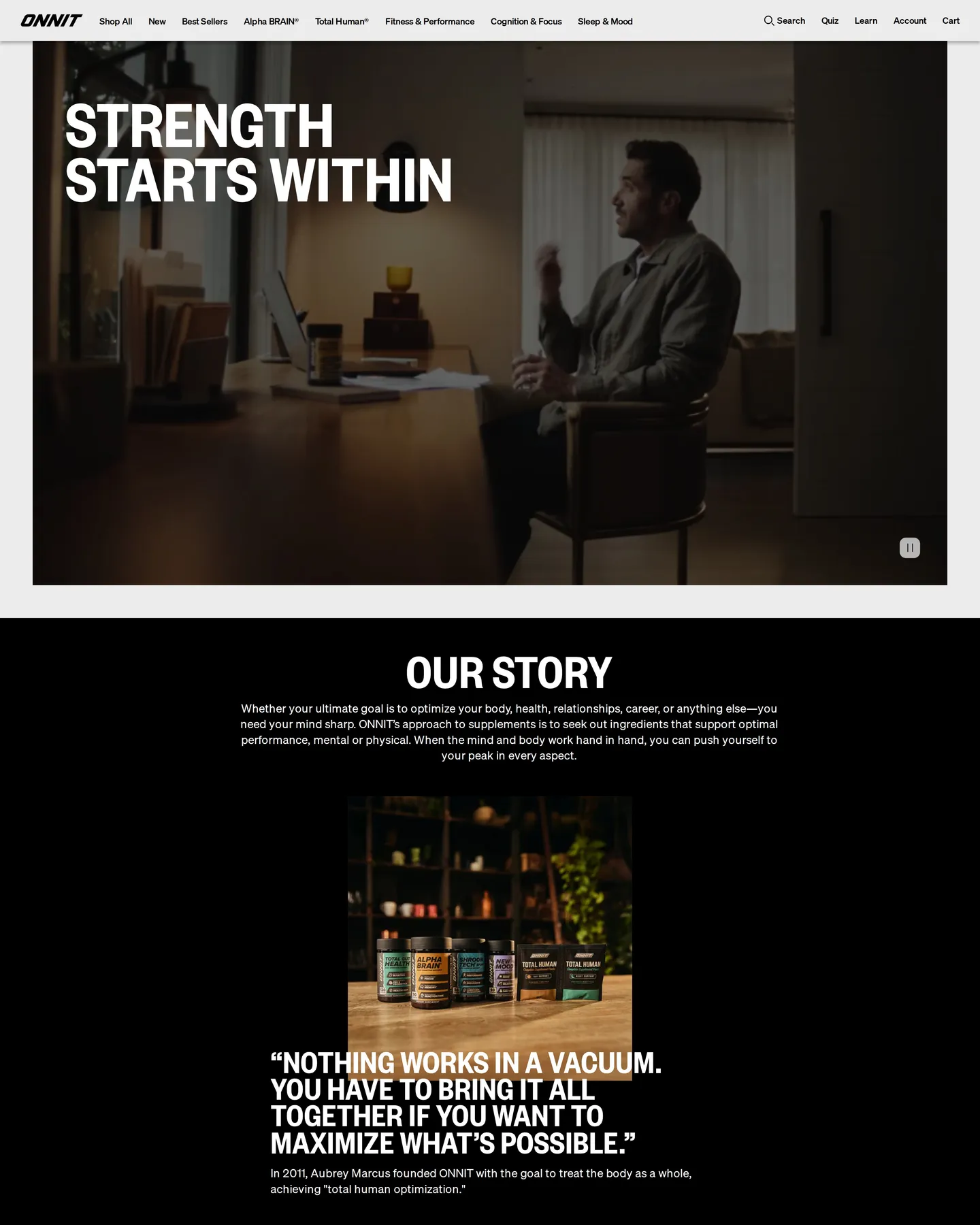 Onnit About design, captured August 2026
