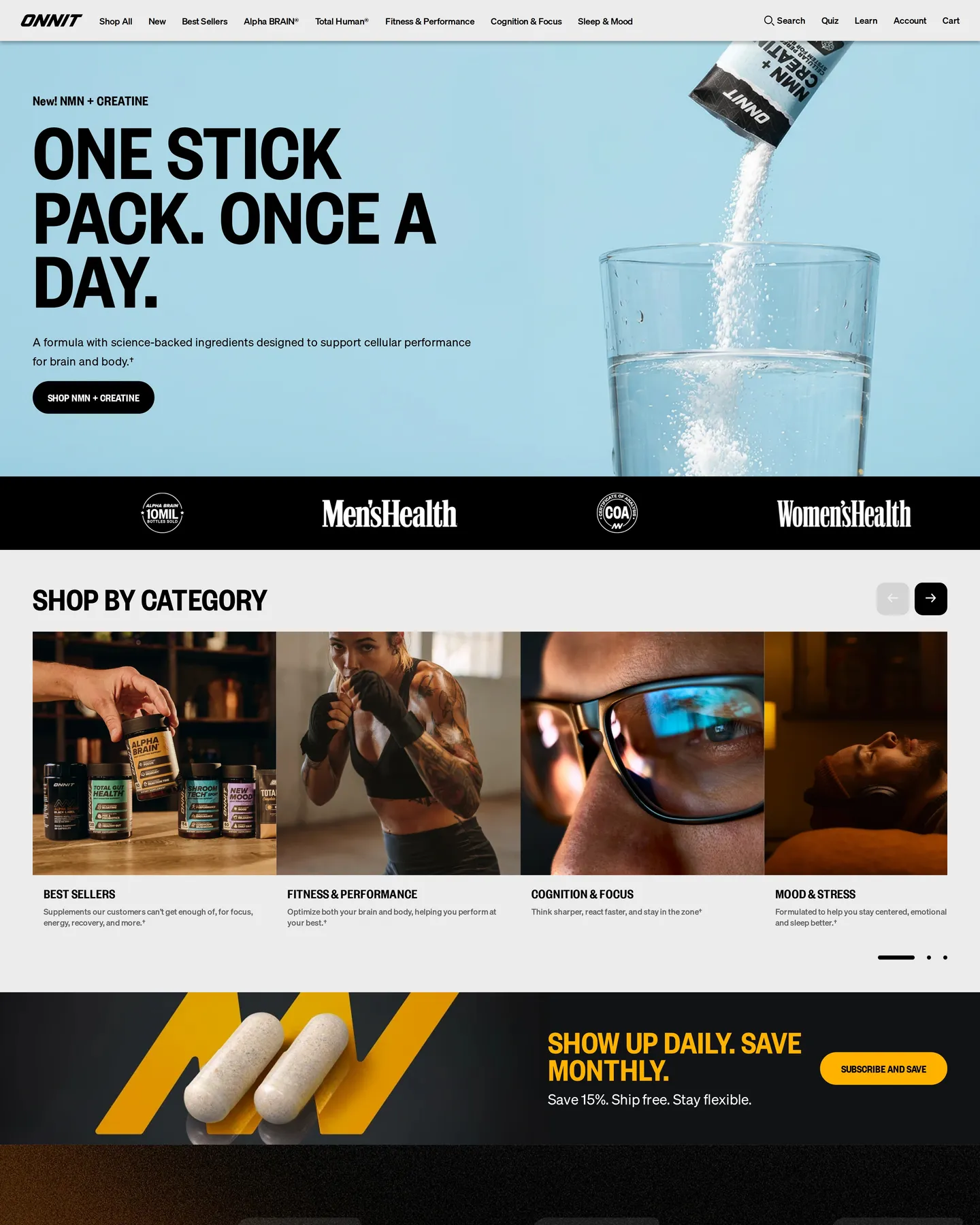 Onnit Homepage design, captured August 2026