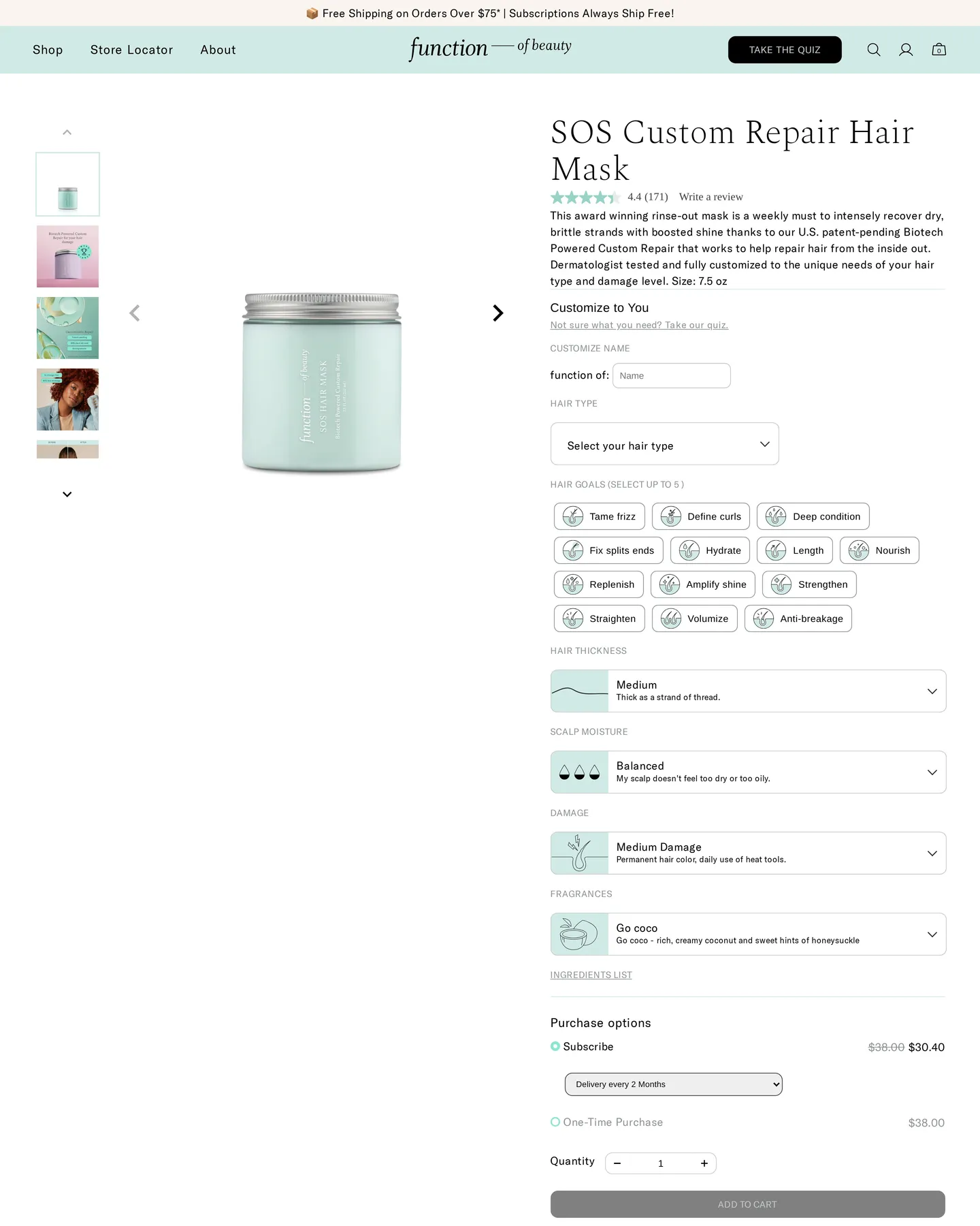 Function of Beauty Sos Hair Mask design, captured August 2026