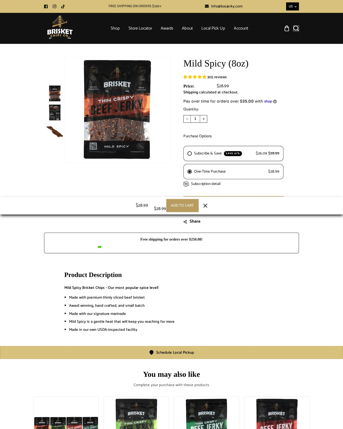 Brisket Chips Co. Mild Spicy Thin Crispy Beef Jerky design, captured September 2026