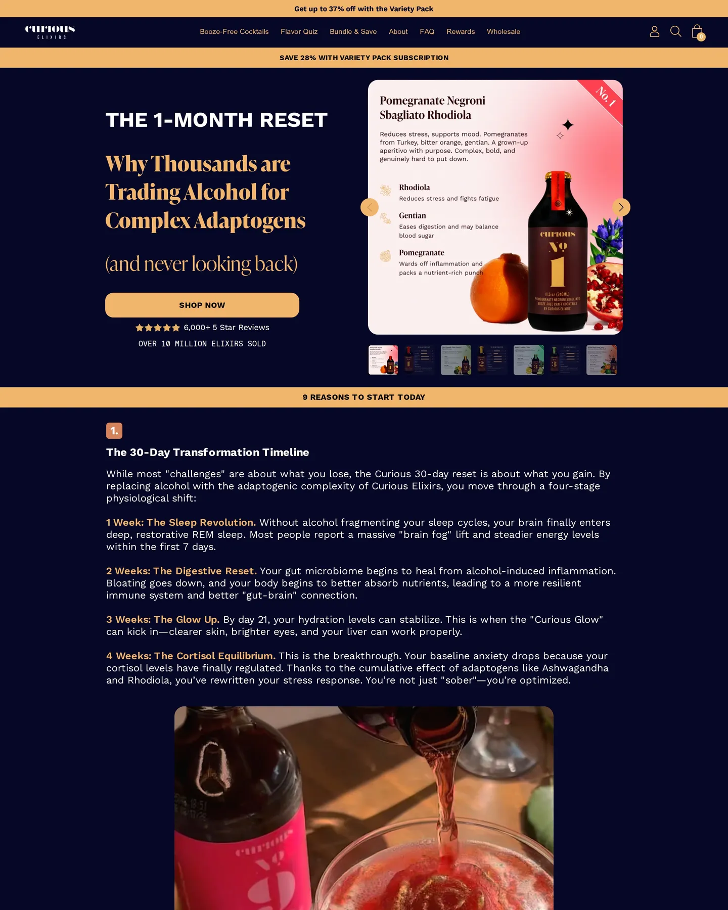 Curious Elixirs The 1-month reset design, captured August 2026