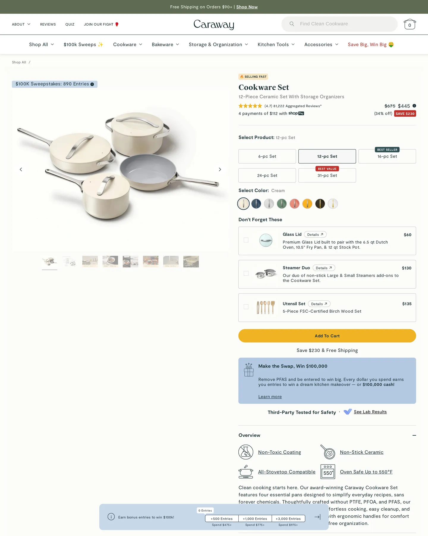 Caraway Cookware Sets design, captured August 2026