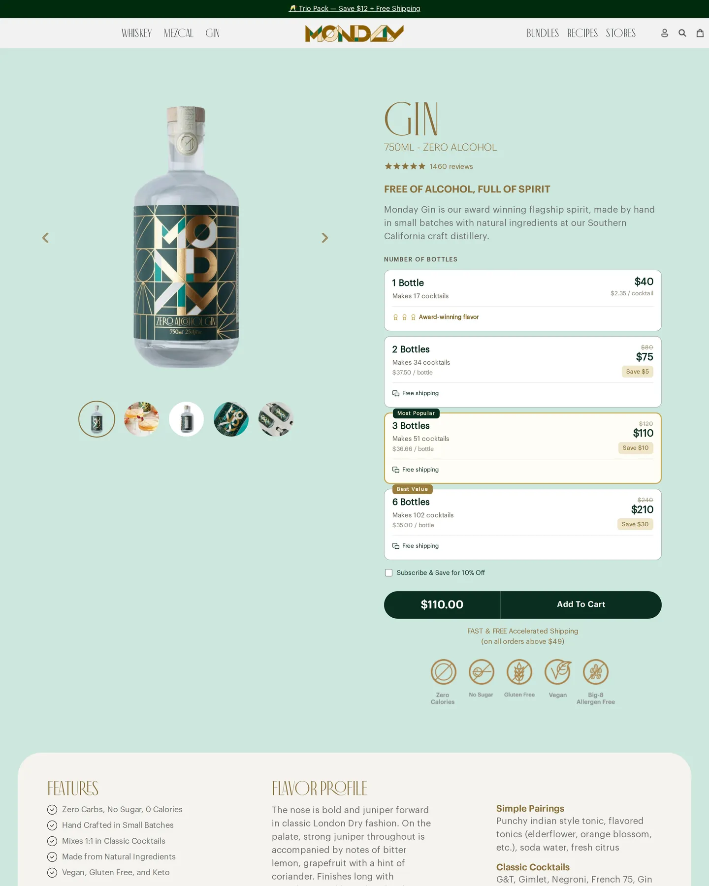 Monday Zero Alcohol Gin design, captured August 2026