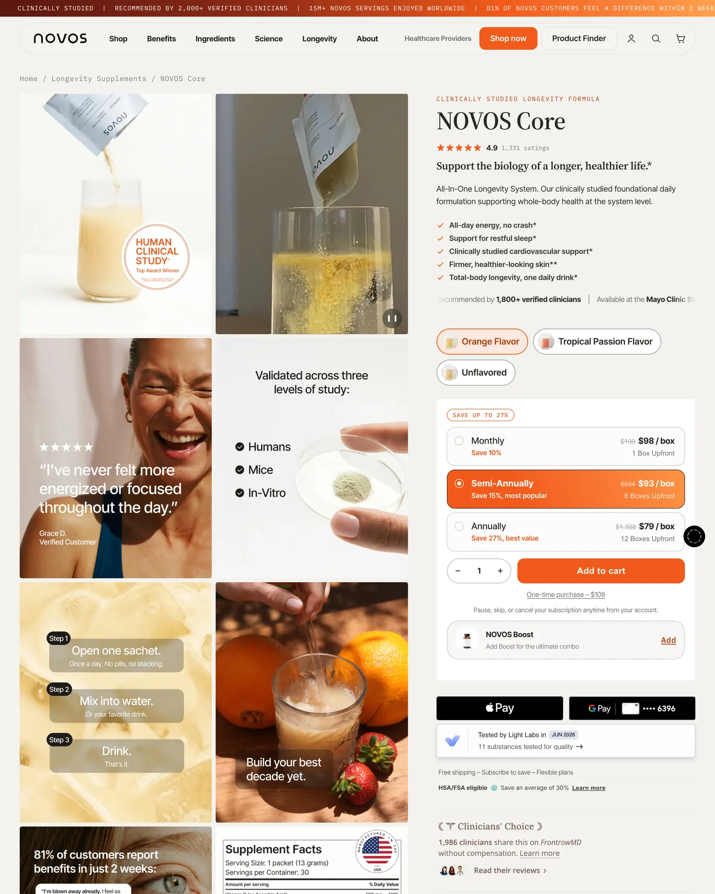 NOVOS NOVOS Core® Longevity Supplement design, captured September 2026