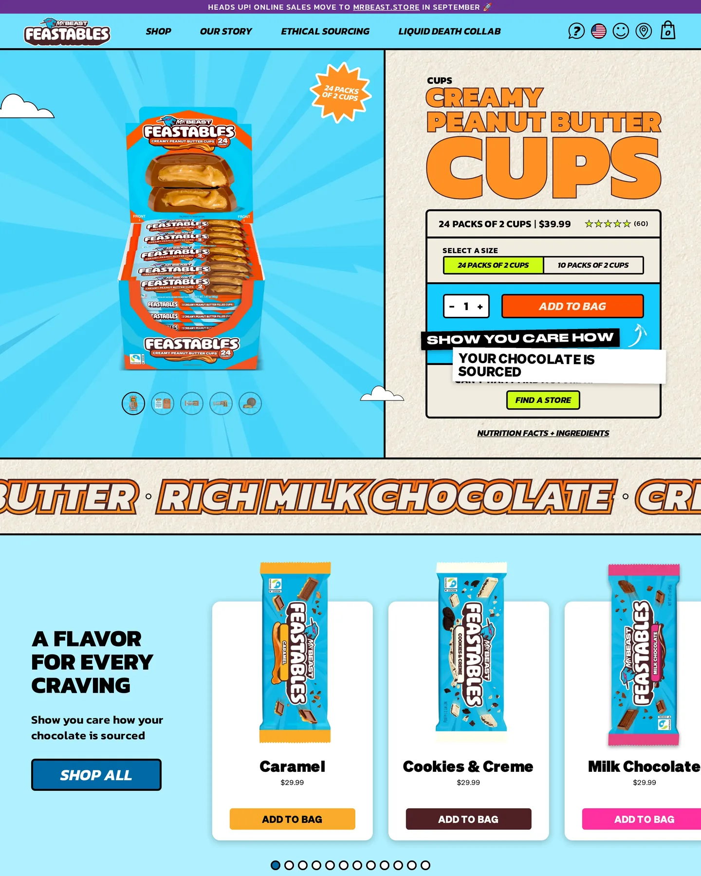 Feastables Peanut Butter Cups design, captured September 2026