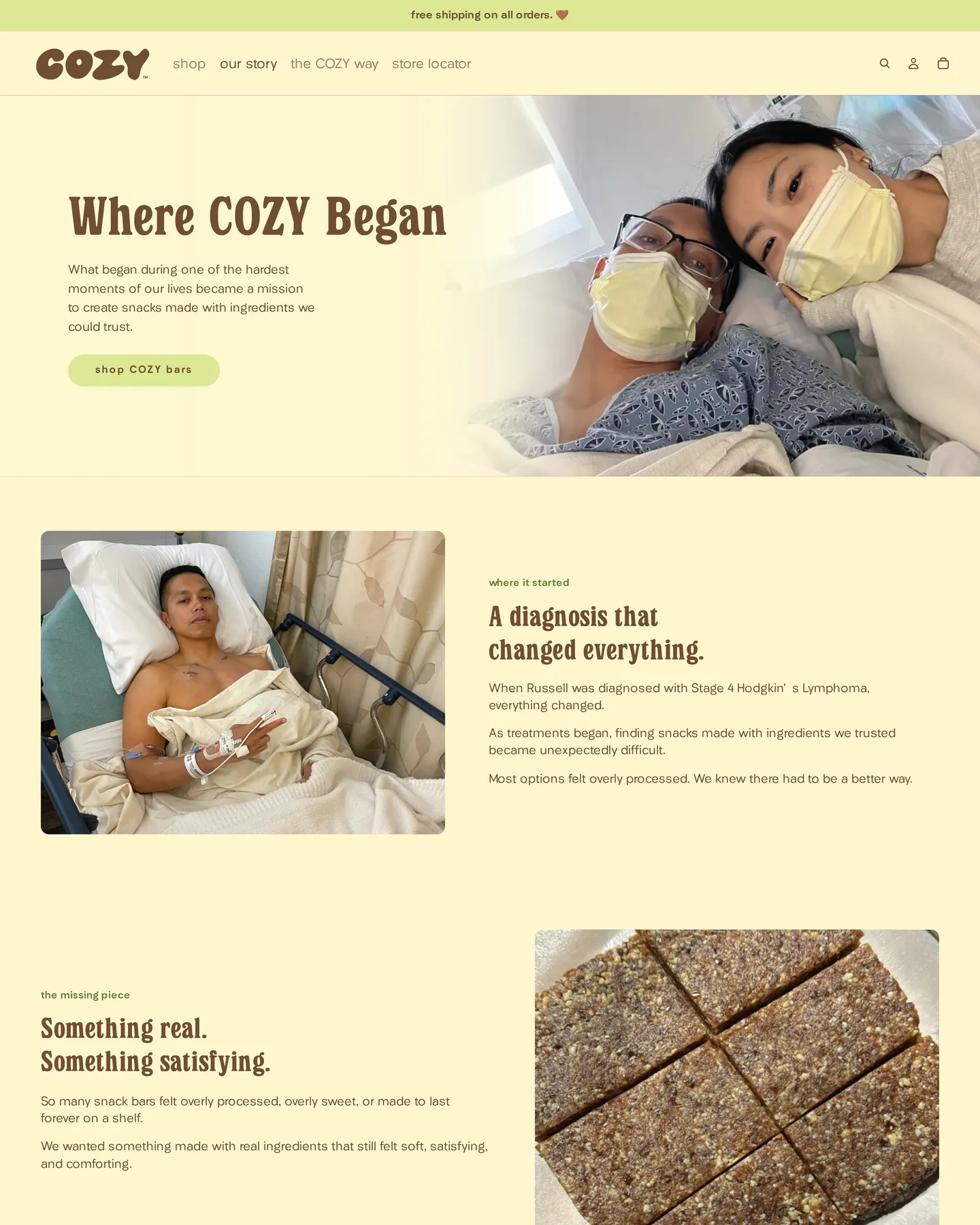 Cozy Foods Our Story design, captured September 2026
