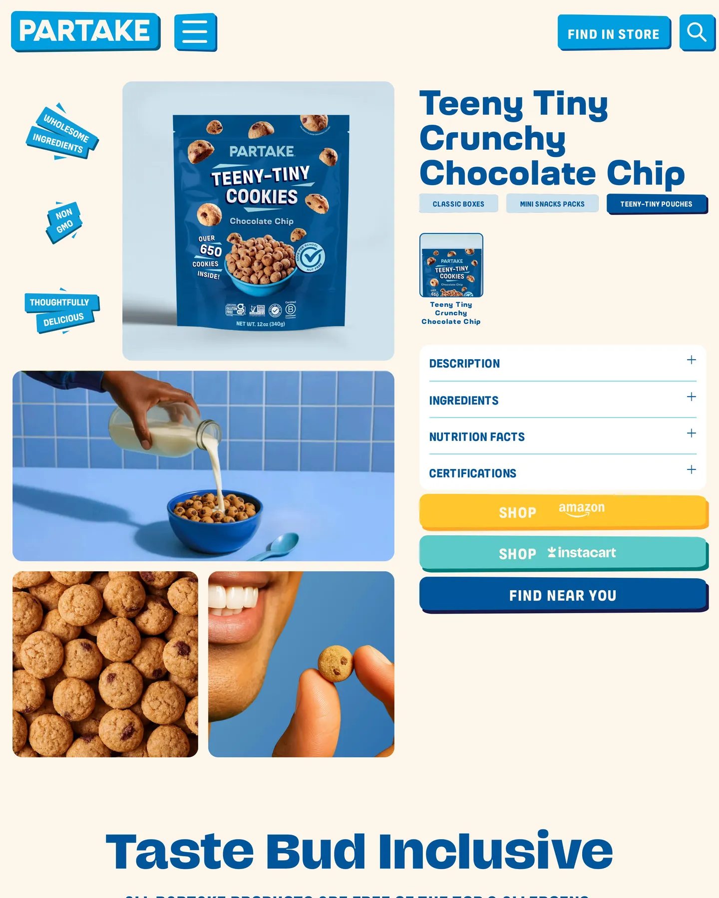 Partake Teeny Tiny Crunchy Chocolate Chip design, captured August 2026