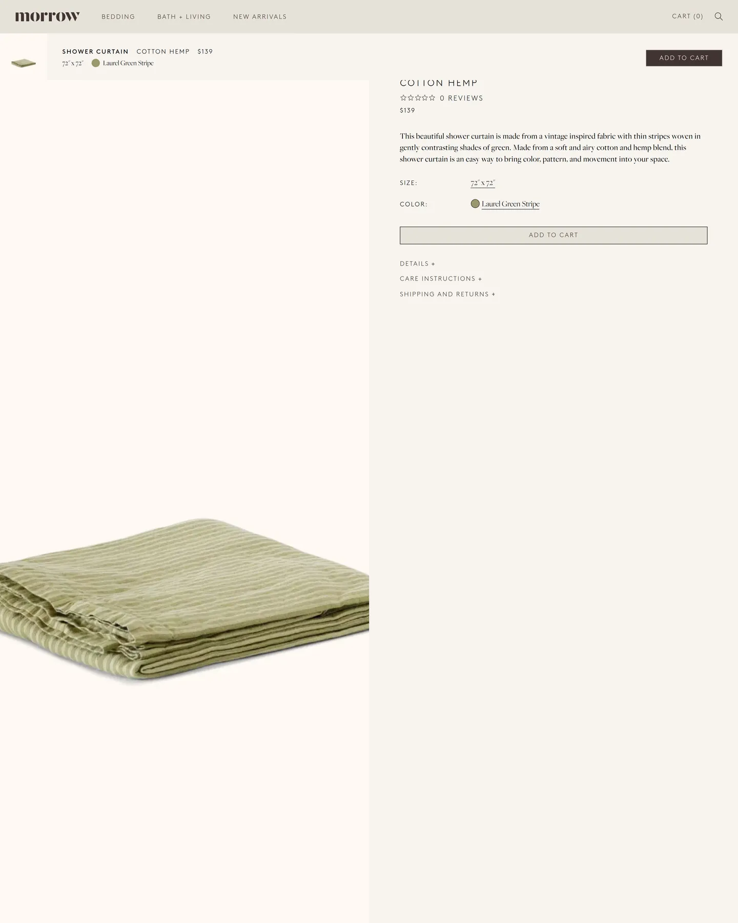 Morrow Soft Goods Shower Curtain - Laurel Green Stripe design, captured September 2026