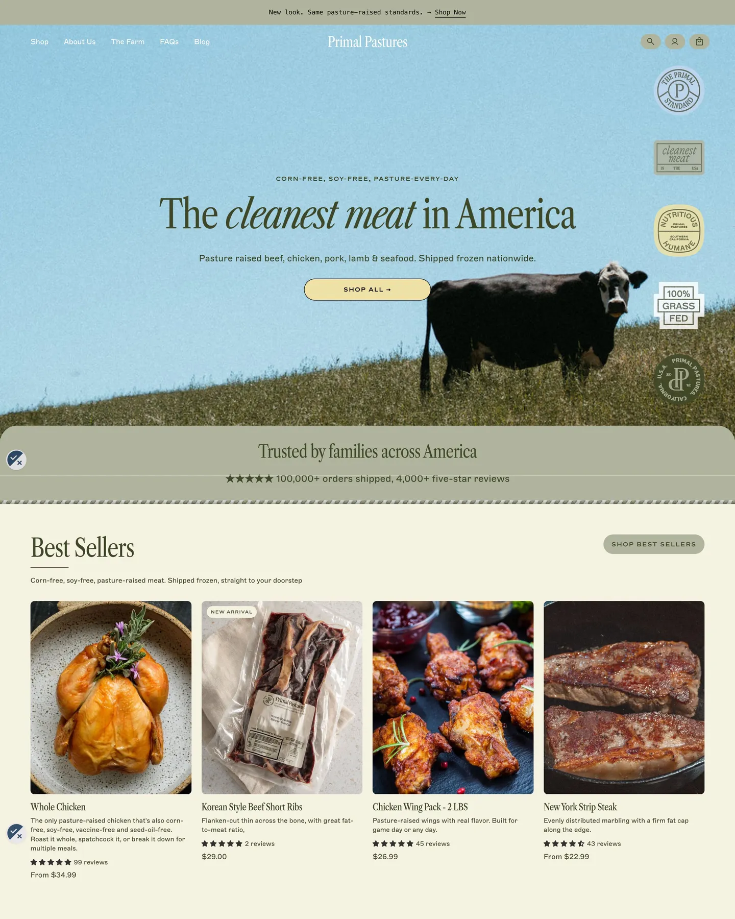Primal Pastures Homepage design, captured September 2026