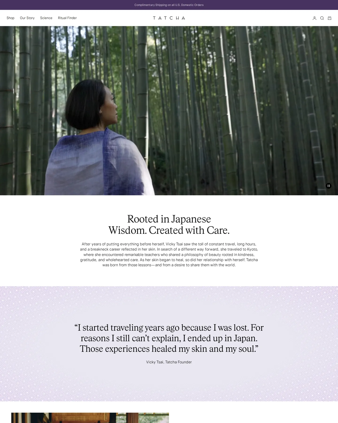 Tatcha Our story design, captured August 2026
