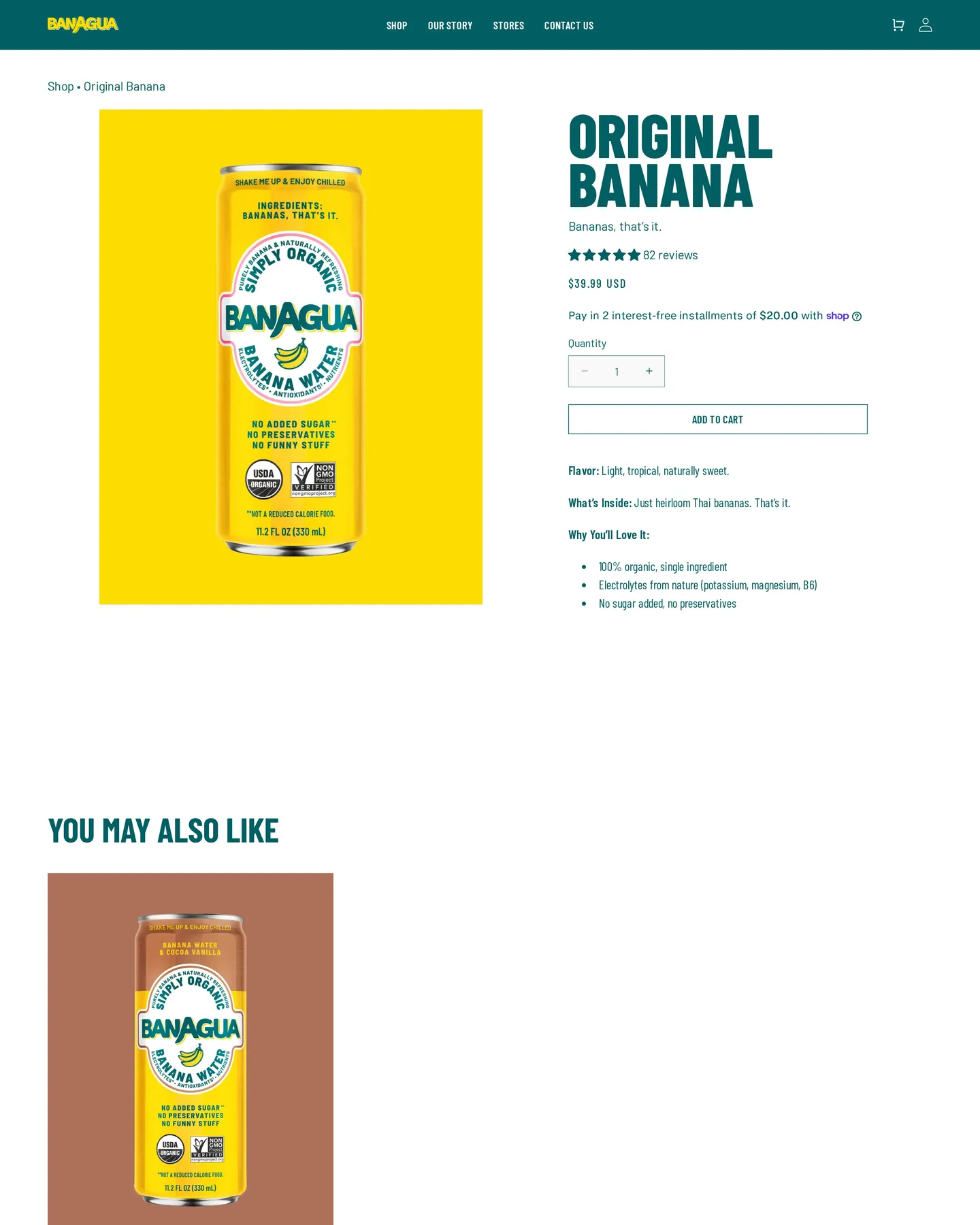 Banagua Original Banana Water design, captured September 2026