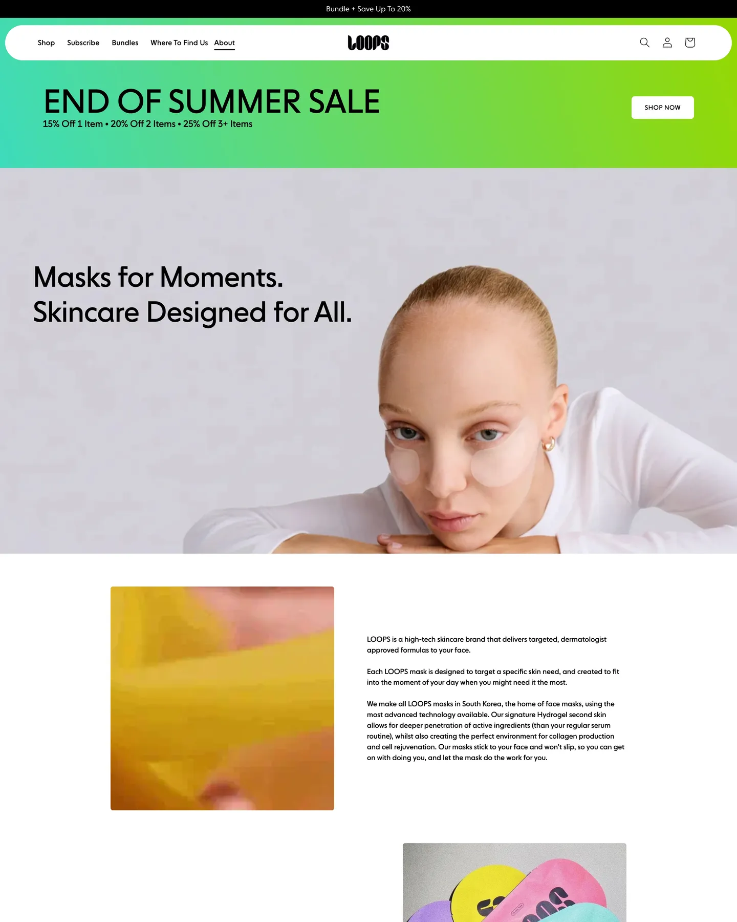 Loops About Loops Beauty: High-Tech Skincare Brand design, captured August 2026
