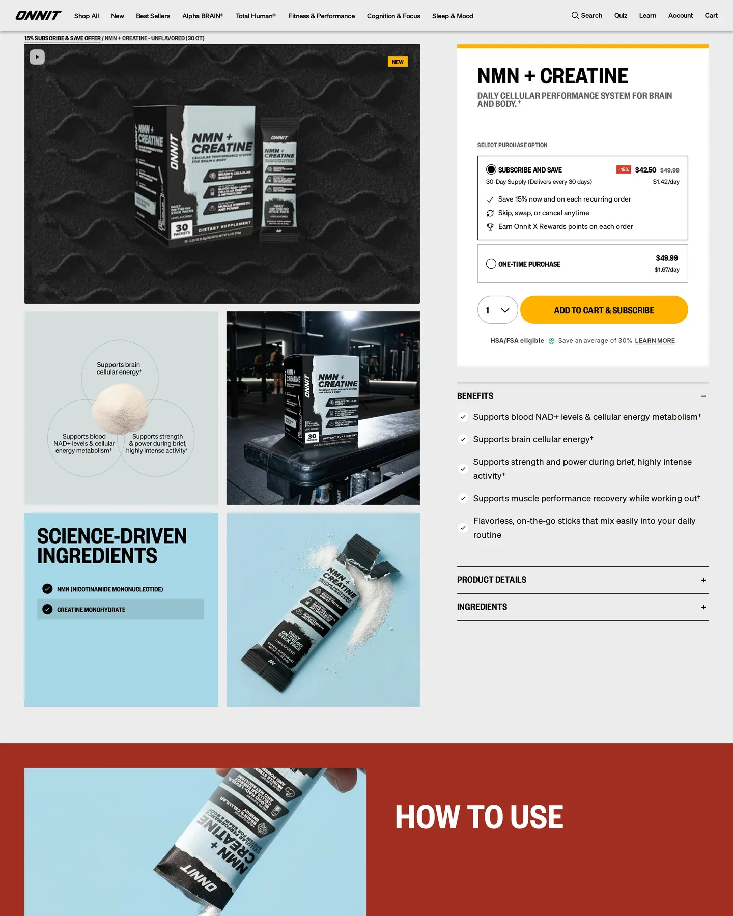 Onnit Nmn Creatine Unflavored 30 Serving design, captured August 2026