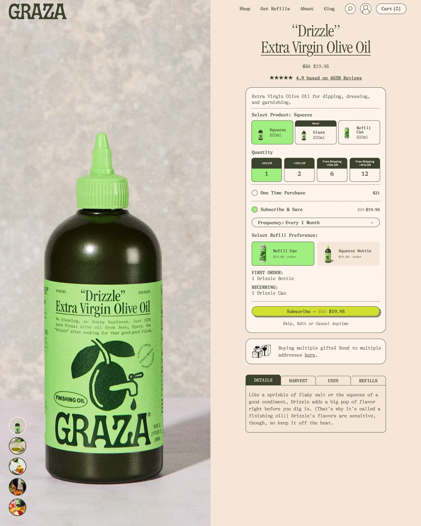 Graza Drizzle olive oil design, captured August 2026