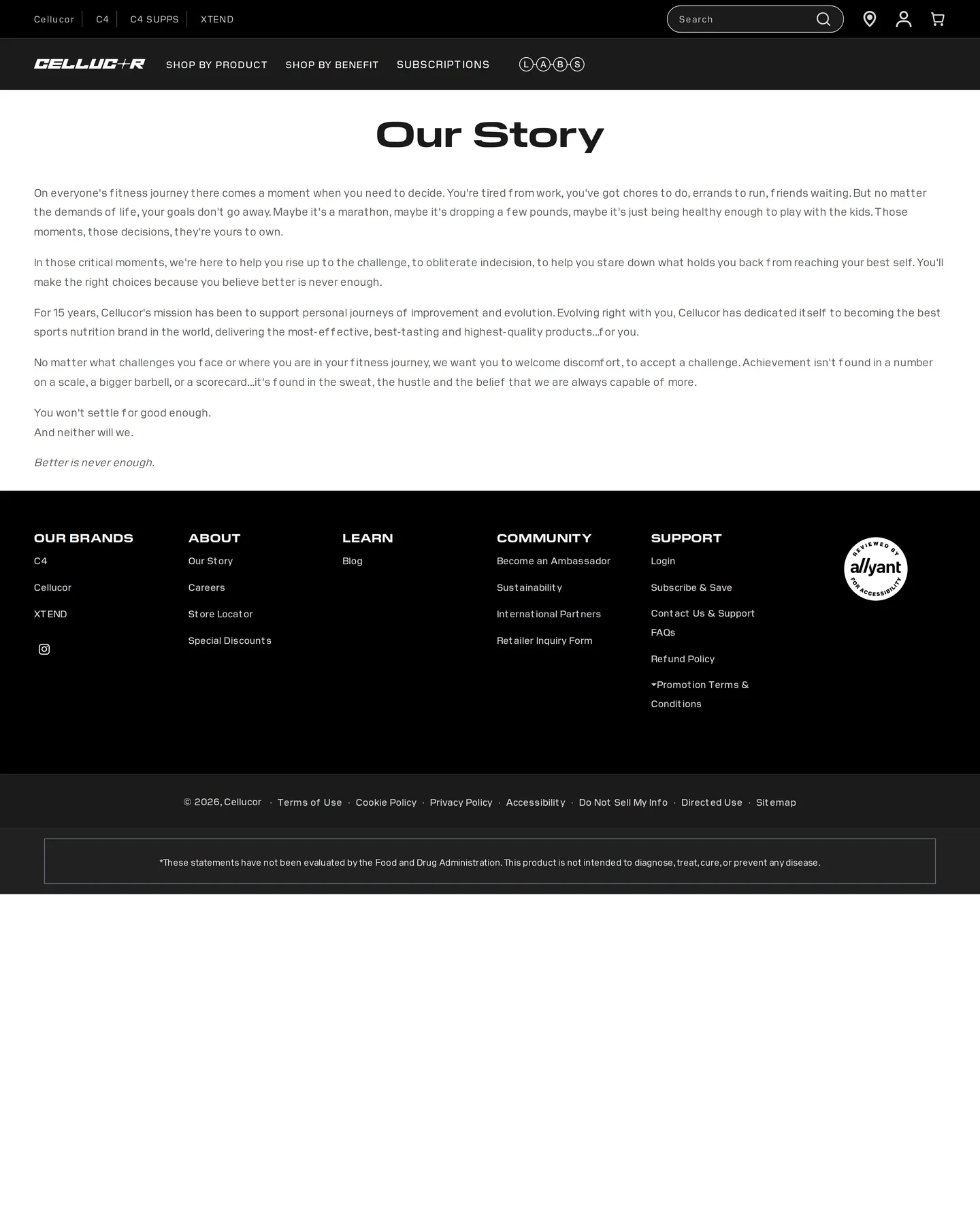 Cellucor Our Story design, captured September 2026