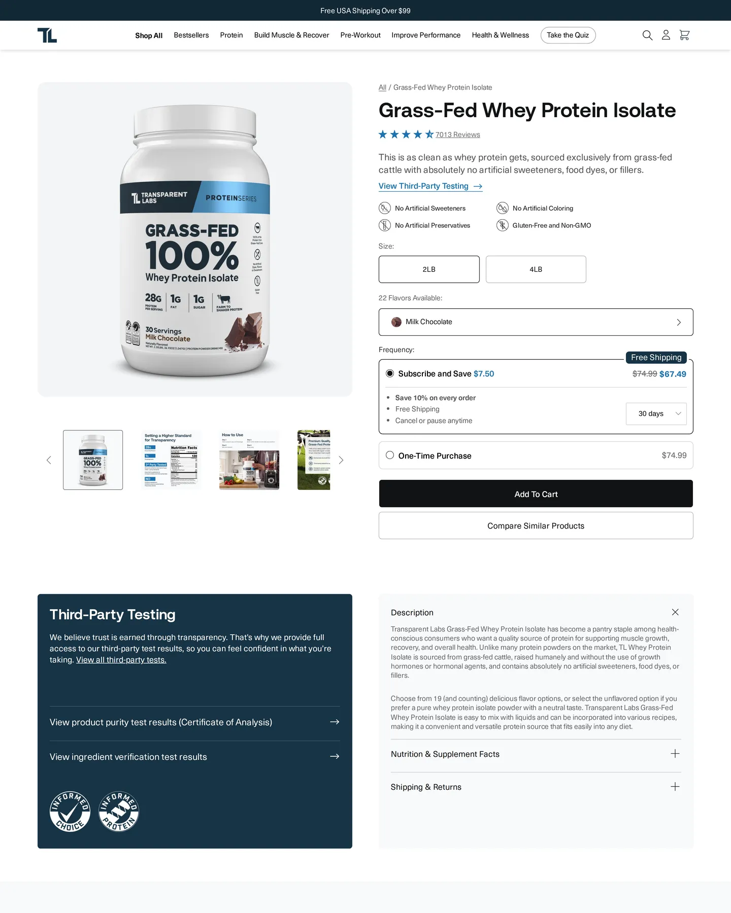 Transparent Labs Whey Protein Isolate design, captured August 2026