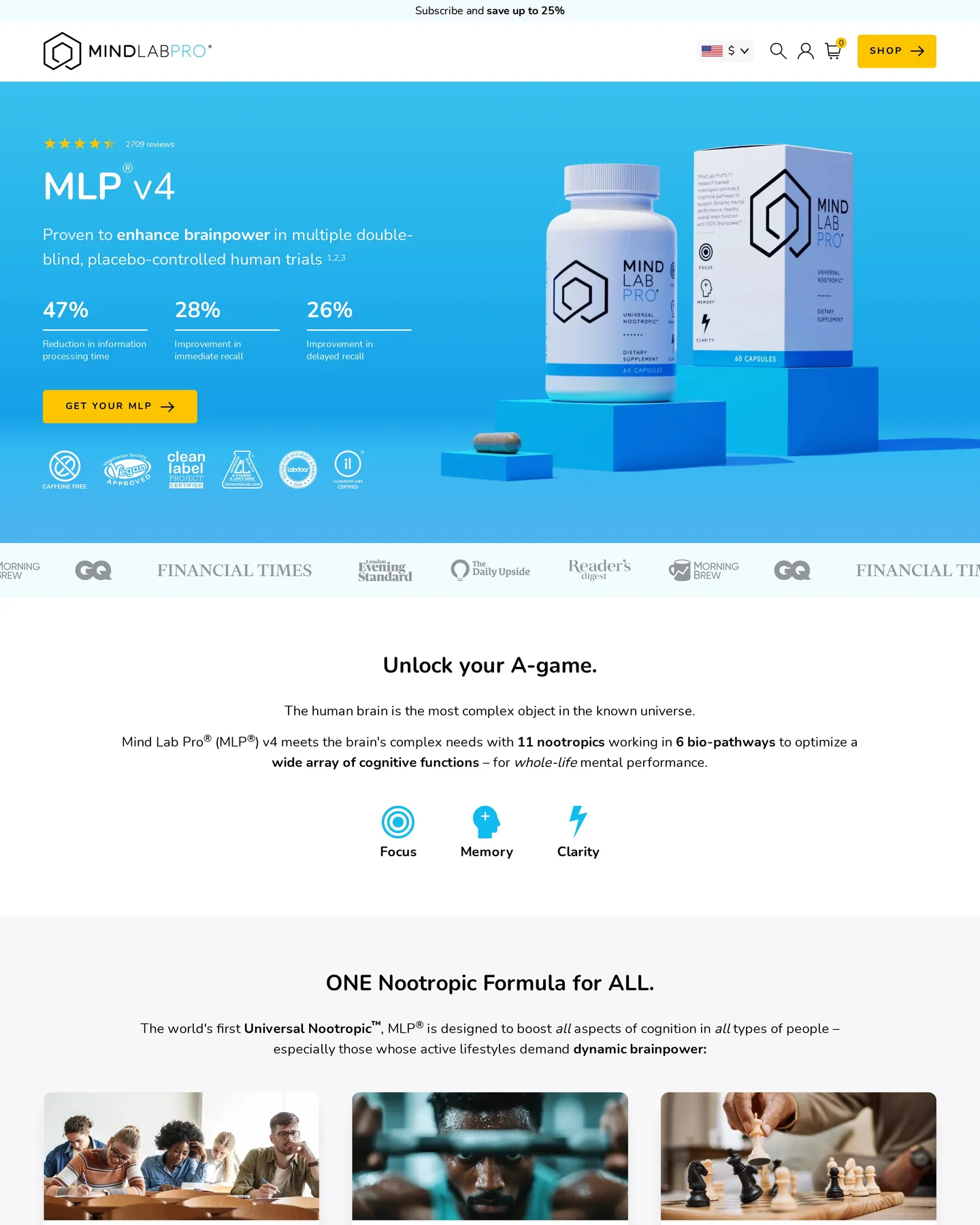 Mind Lab Pro homepage design, captured September 2026