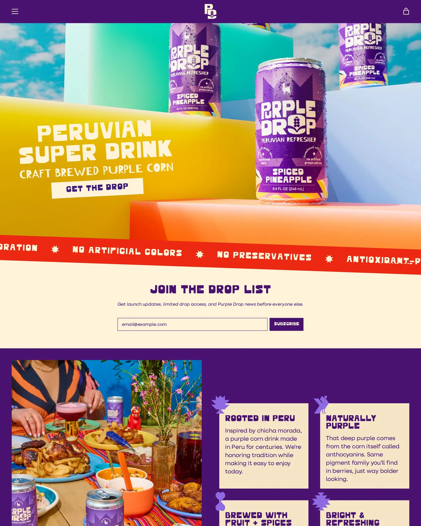 Purple Drop homepage design, captured September 2026