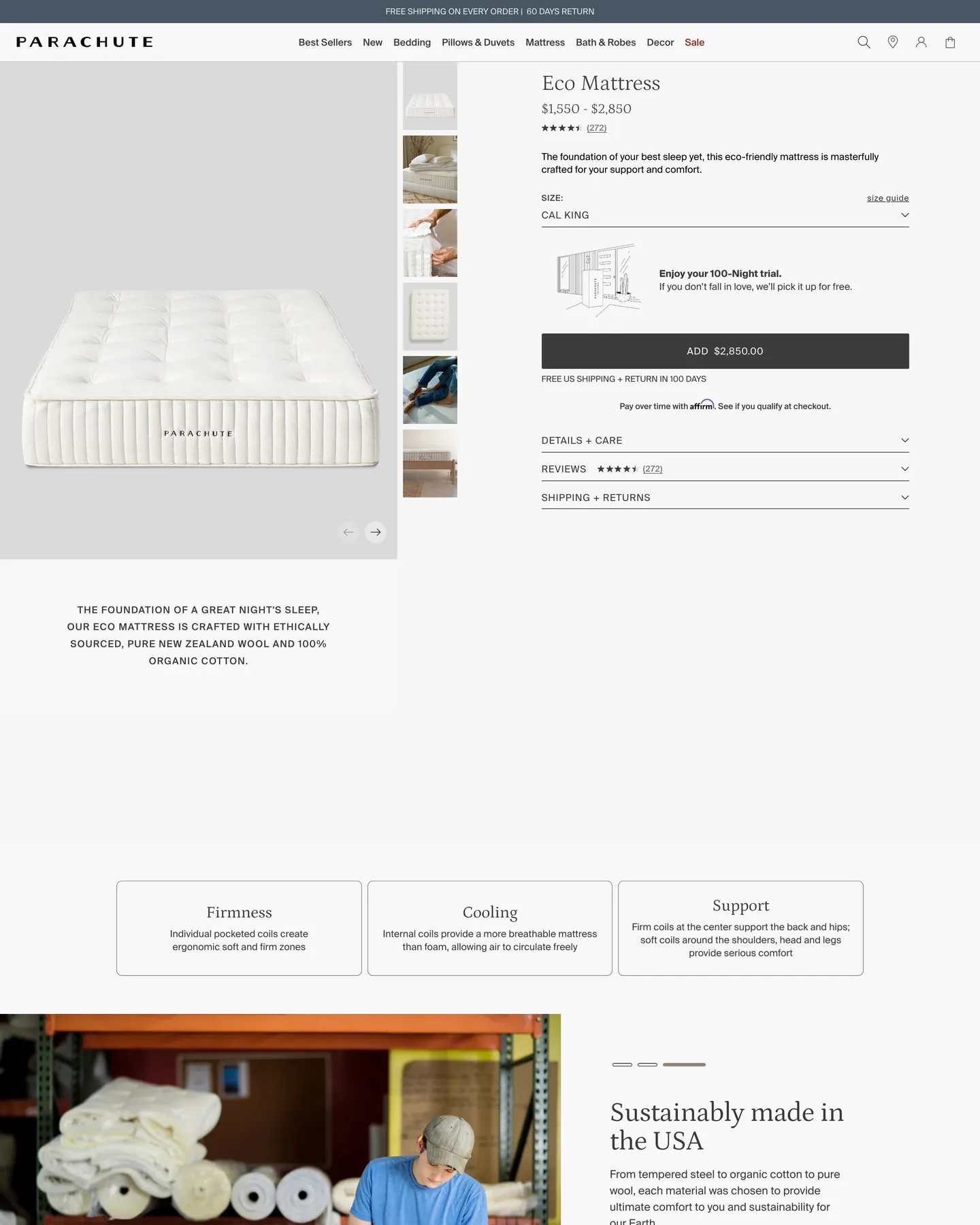Parachute The Mattress design, captured August 2026