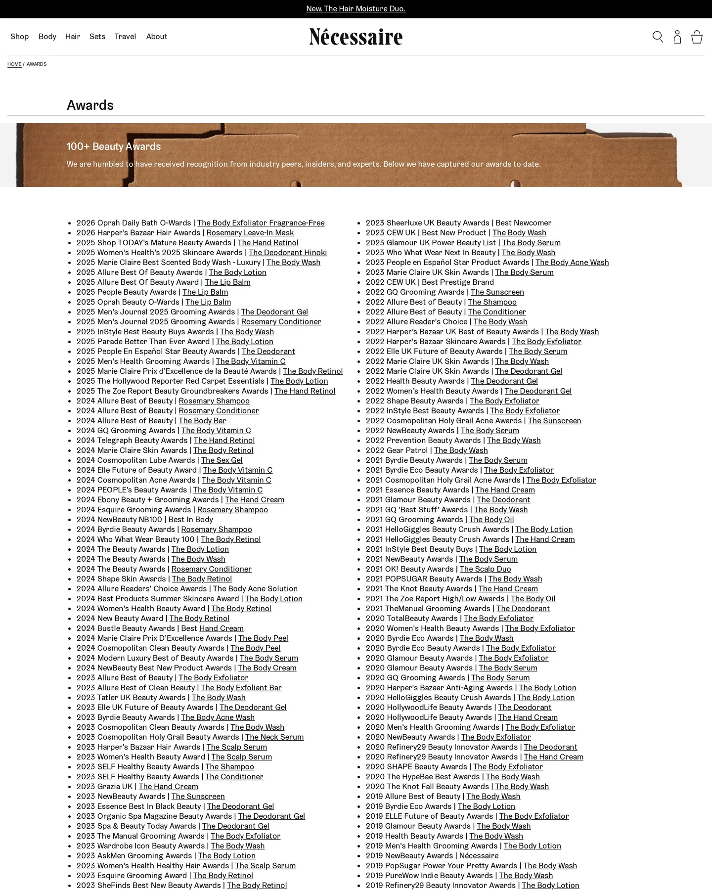 Nécessaire Awards design, captured August 2026